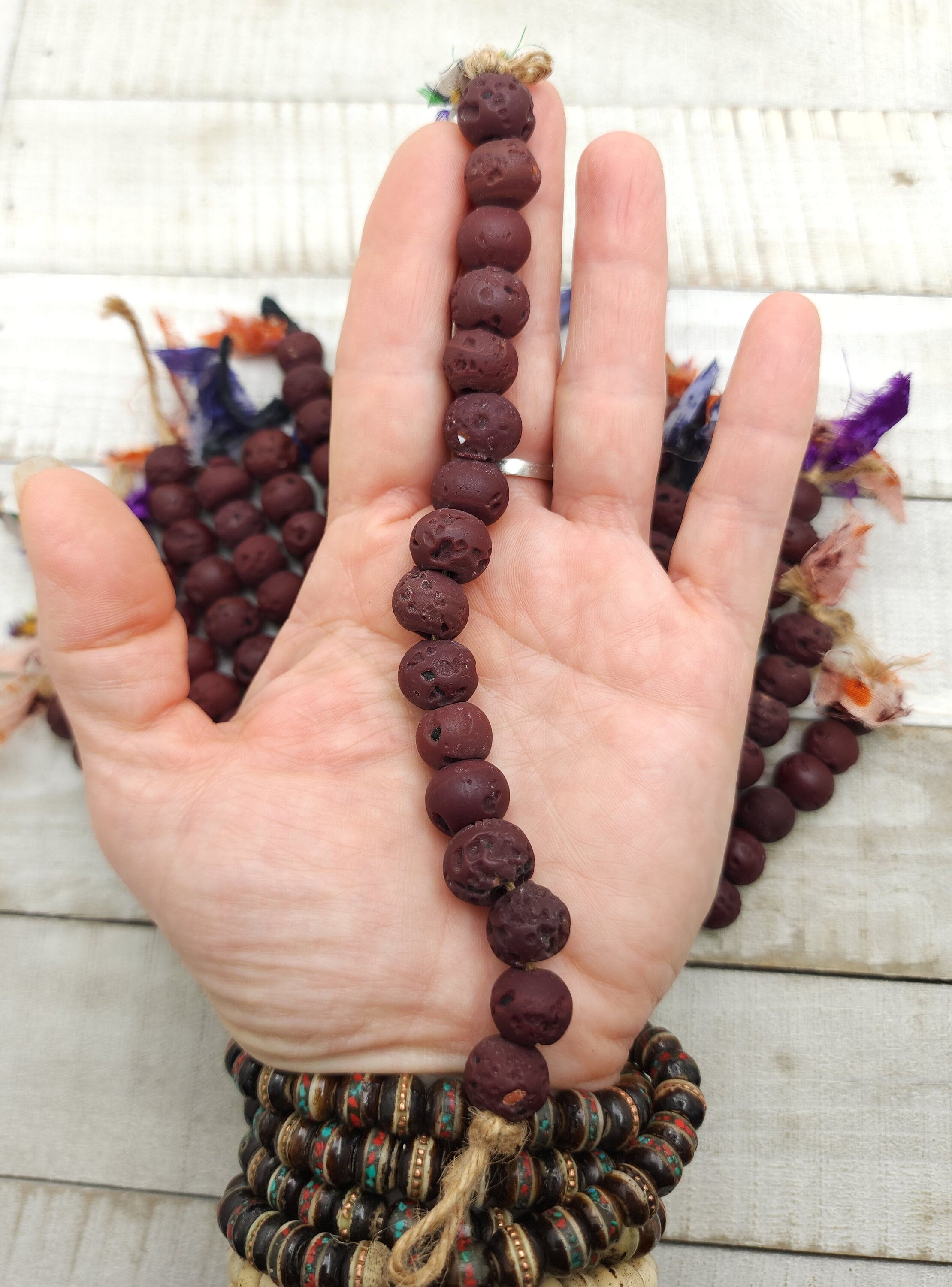 Himalayan Glass Beads / Rustic Beads Antique Accent 15 Beads or 20 Beads Choose Option / Jewelry Supplies / Ethnic / Tribal