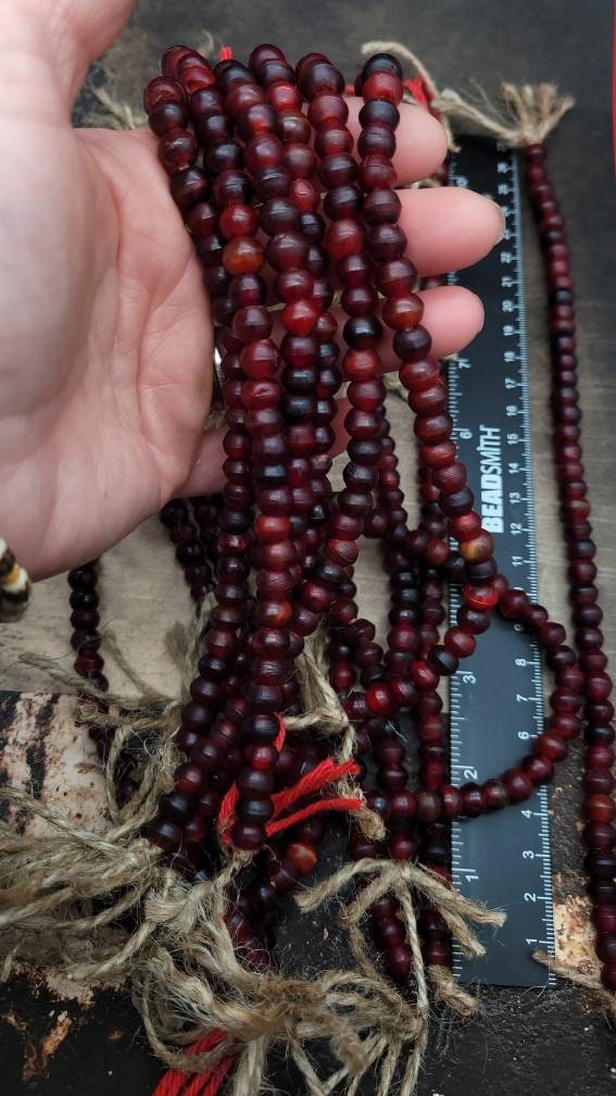 Round Horn Beads Red Horn / Horn Spacer Bead /Strands 10" / Tribal / Ethnic / Vintage Horn Beads / Jewelry Supplies.