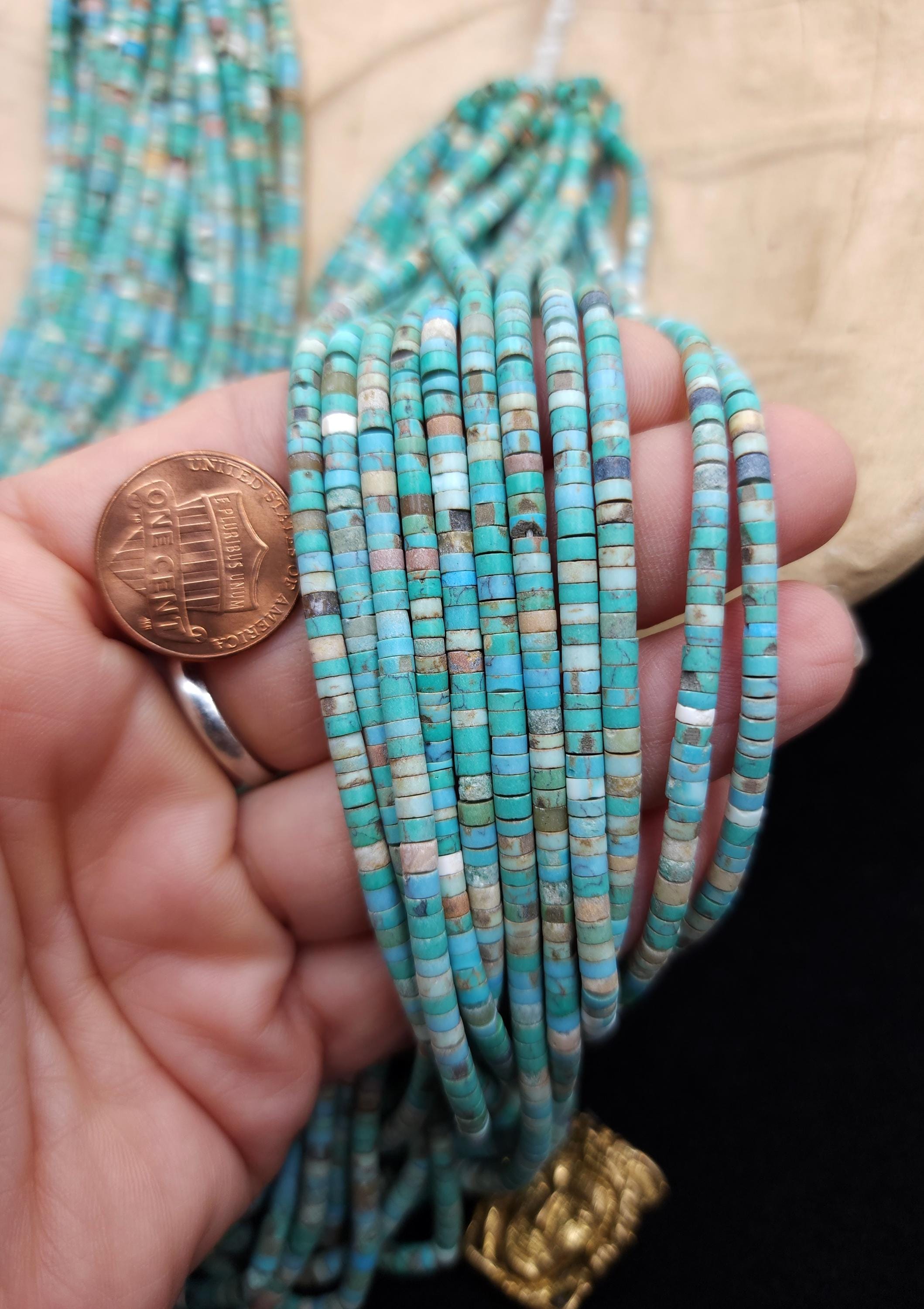 Genuine 100% Turquoise Heishi Beads  From Afghanistan 3mm+ Full Strand 15" 220+Beads, Jewelry Making Supplies.