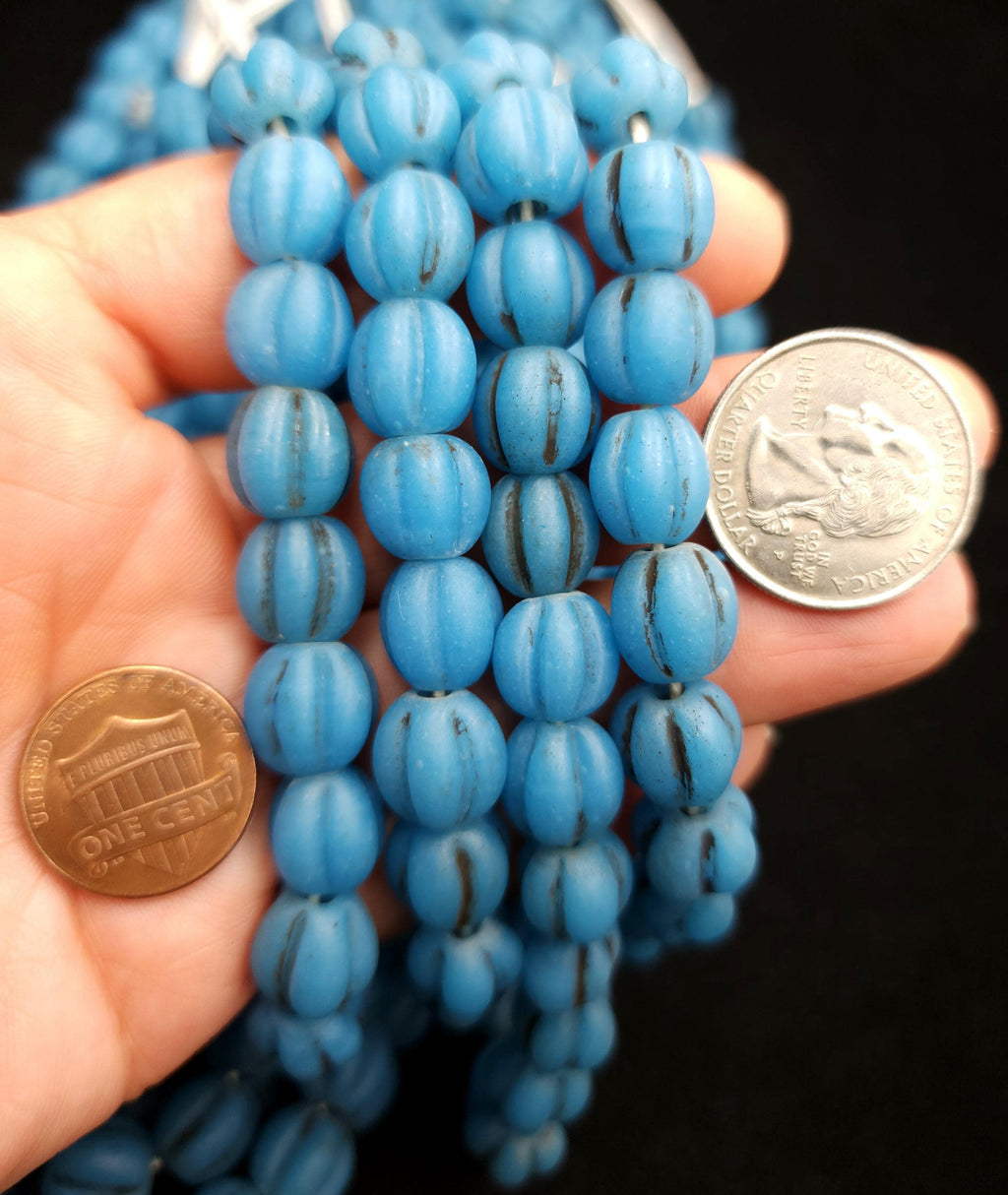 Melon Shaped Beads With Accent Rustic Old Look 10-11mm [12], Jewelry Supplies, Boho, Hippie, Tribal, Lampwork Beads, Indonesian, Thailand