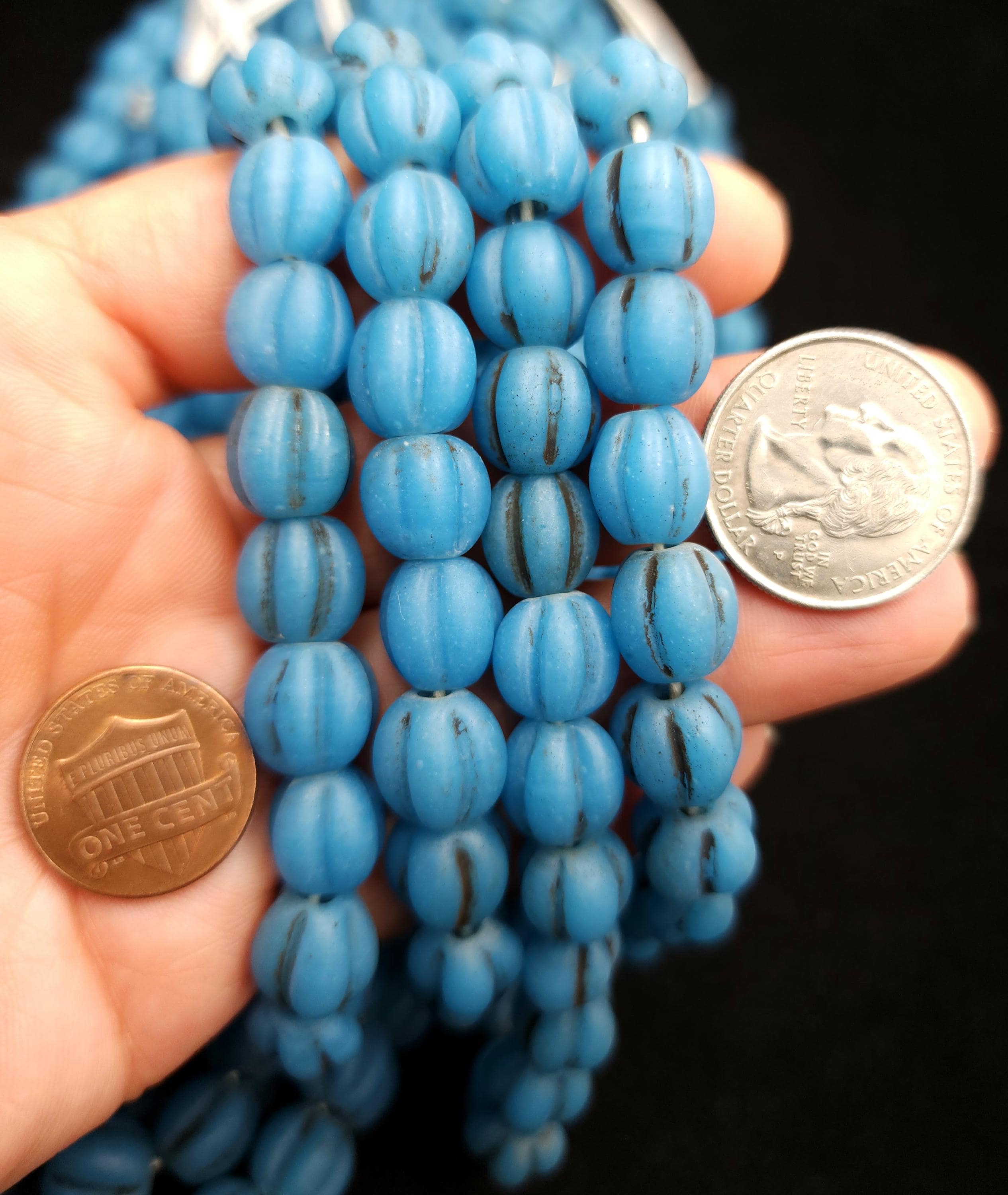 Melon Shaped Beads With Accent Rustic Old Look 10-11mm [12], Jewelry Supplies, Boho, Hippie, Tribal, Lampwork Beads, Indonesian, Thailand