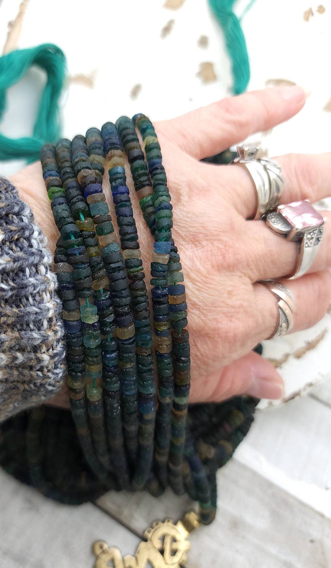 Dark Roman Glass 100% Genuine Strand 15" 3-4mm 190+Beads / Vintage Supplies / Jewelry Supplies / Heishi Beads / Ancient Roman Glass.