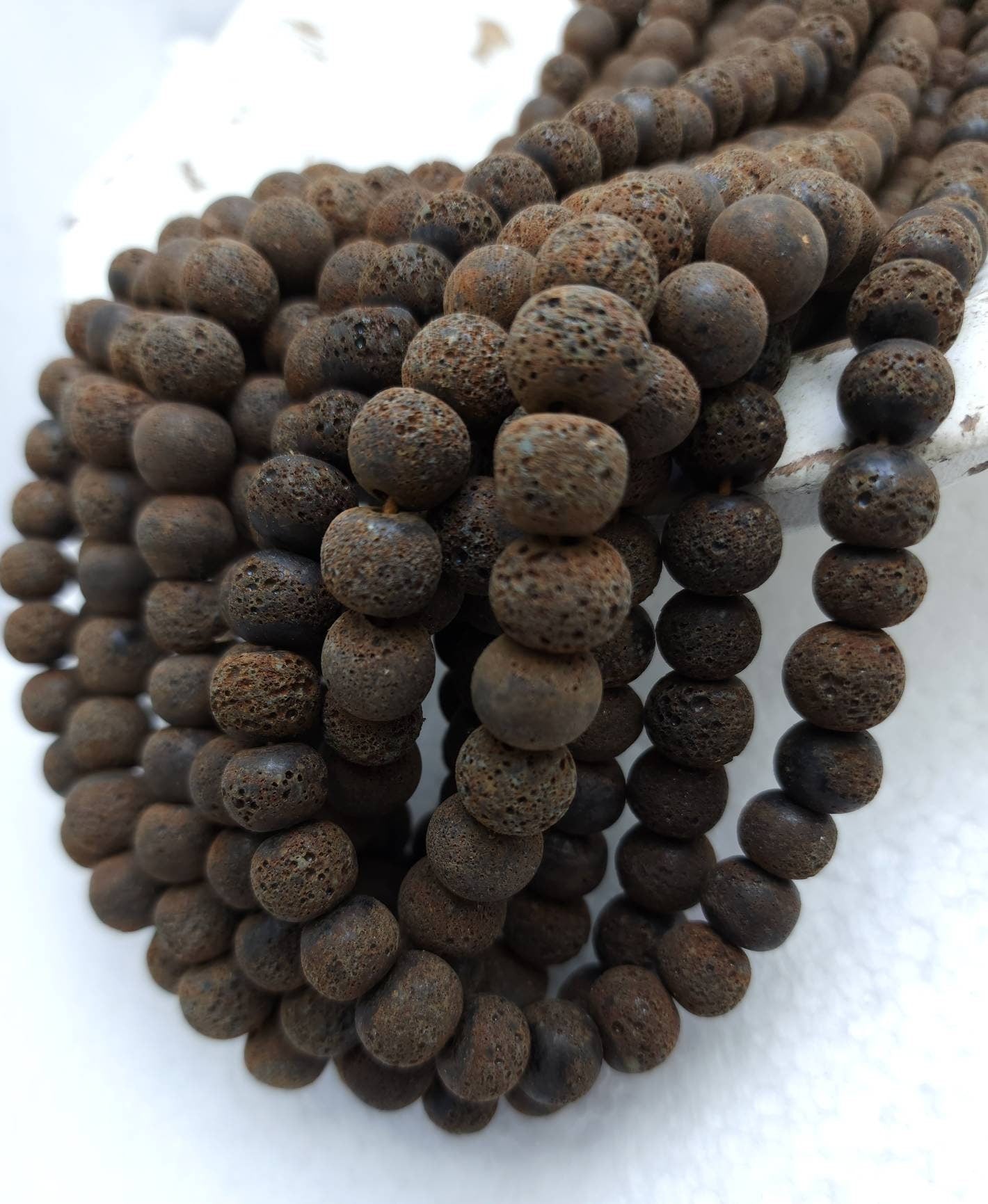 Vintage Rustic Craft Beads Handmade By Hands Thailand 11-12x10-11mm Strand 12 Beads / Rustic Glass Beads / Jewelry Supplies / Little Stock.