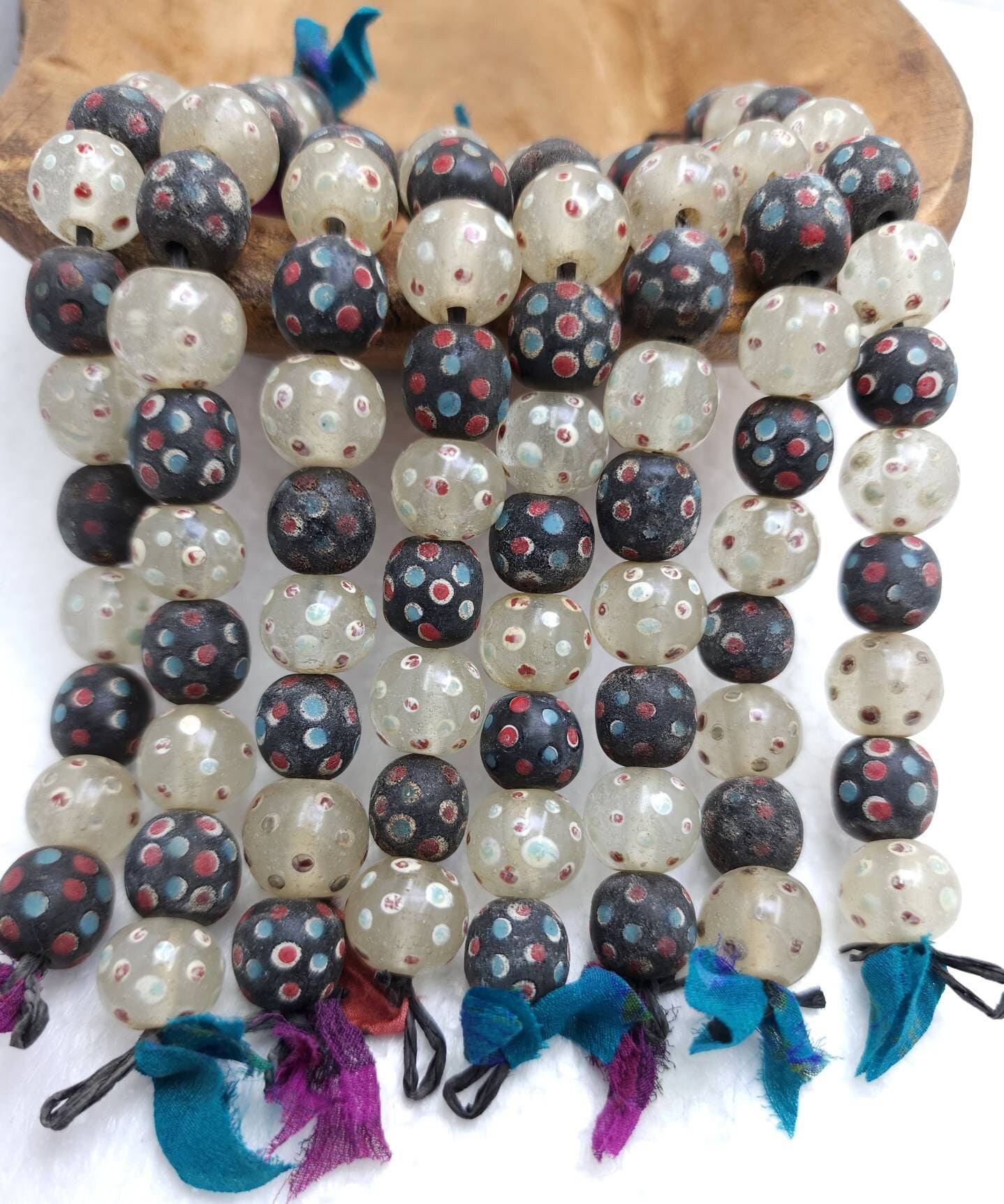 Old Eye Glass Beads Strand Of 12 Beads 12-14mm Big Hole / Vintage Beads / Indonesian / Venetian / Jewelry Making Supplies, Craft.
