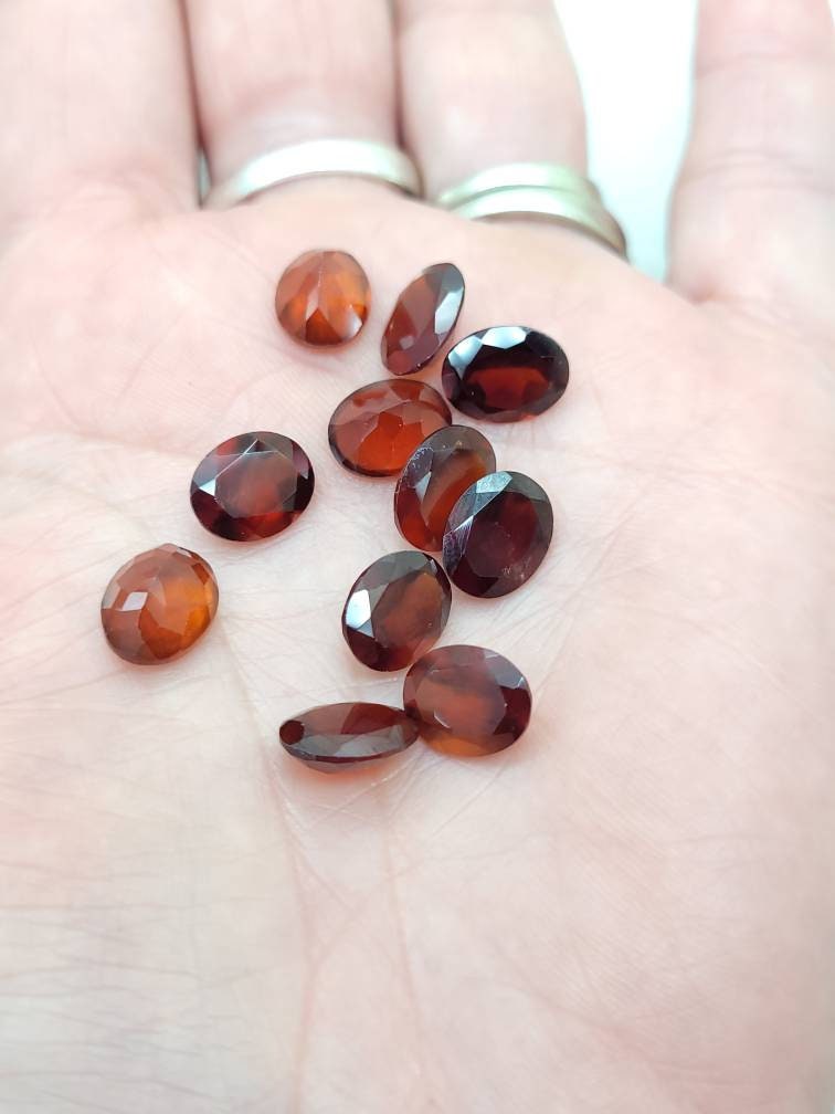 Natural Hessonite Garnet Cut Faceted Cabochon 9mm/7mm Oval Untreated Gemstones and 10mm/8mm. High Quality.