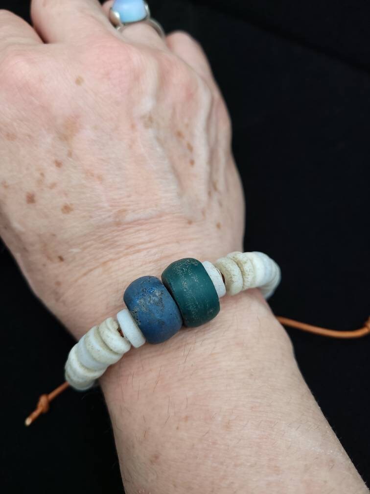 Wow Beautiful Leather Bracelet With Old Thailand Beads / Bracelet For Him Or Her/Boho Tribal Ethnic Hippie Jewelry.