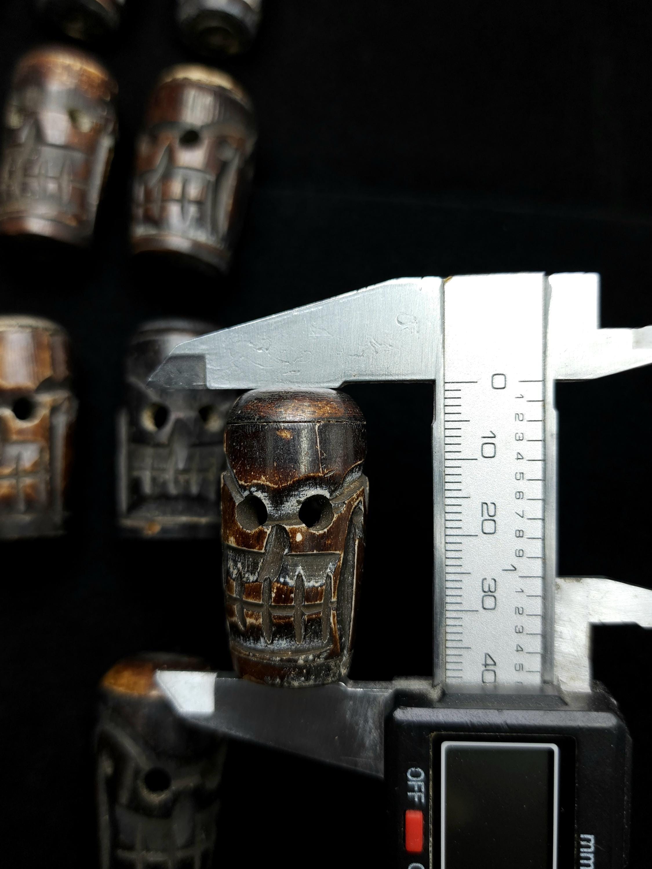 Hand-Carved Bone Skull Bead 38-39 × 19-21mm, Made in India, Tribal Ethnic Style, Amulet, Price Per Piece, Jewelry Making Supplies