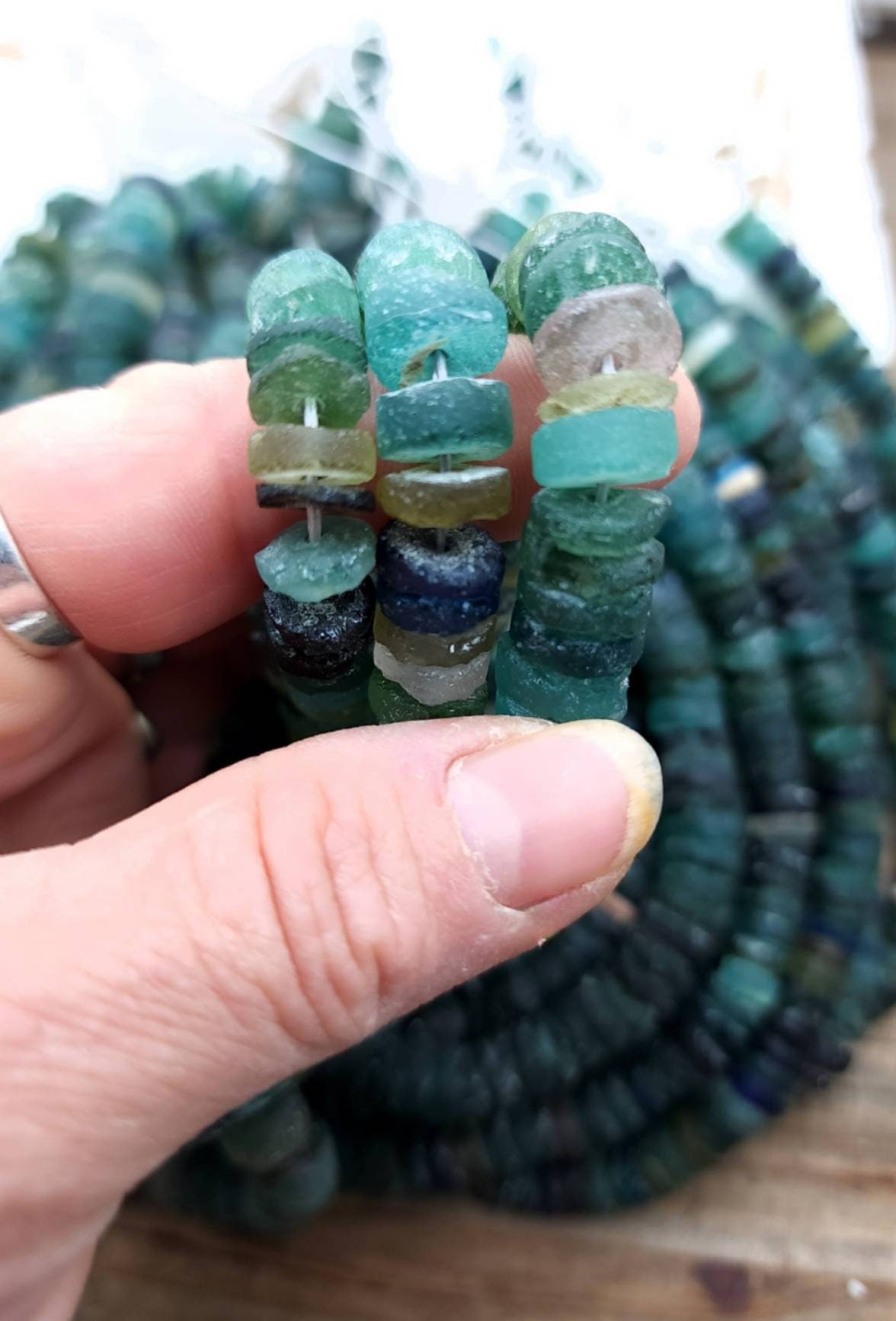 Beautiful Large Authentic Genuine 100% Ancient Roman Glass Shaped Discs / Choose Strand Length 7" or 14" 8-9 Or 10mm / Jewelry Supplies.
