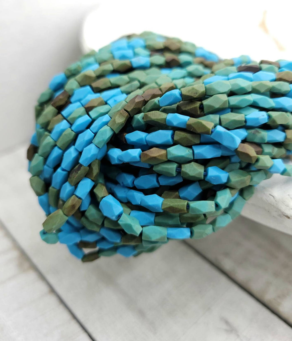Blue Turquoise Stone Beads From Afghanistan / Howlite Turquoise Stone Long Strand 15"+  / 4-6mm x 3mm / Jewelry Supplies.