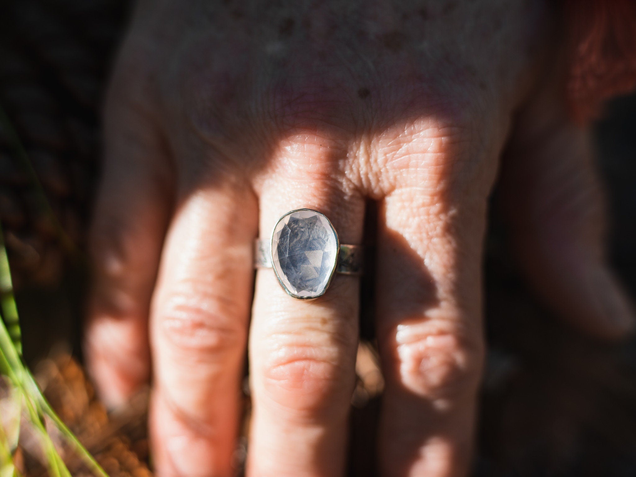 925 Silver, Hand Engraved, And Rose Cut Precious Rose Quartz Ring