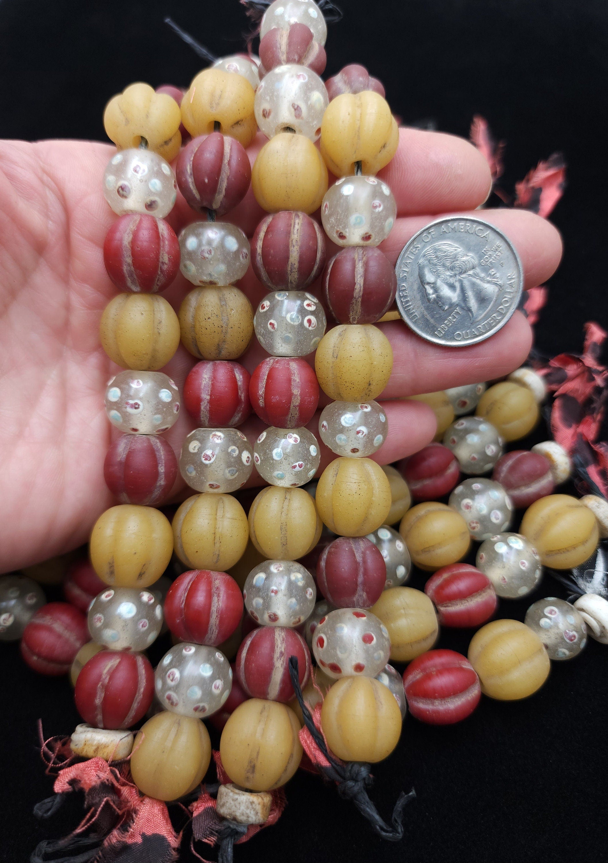 Old Indonesian Glass Beads, 12 Variable Pumpkin Glass Beads 13-14mm x 11-14mm, Lampwork Beads, Vintage, Jewelry Making Supplies, Craft.