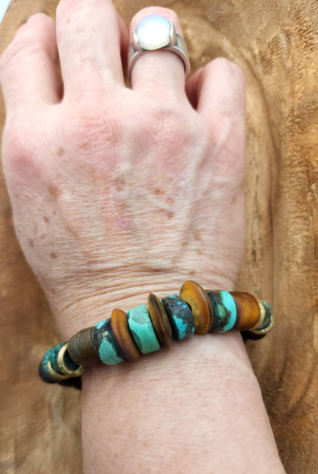 100% Natural Turquoise December Month Bracelet For Him Or For Her / Ethnic Boho Hippie Navajo / Handmade Jewelry/Fits 8-9 "