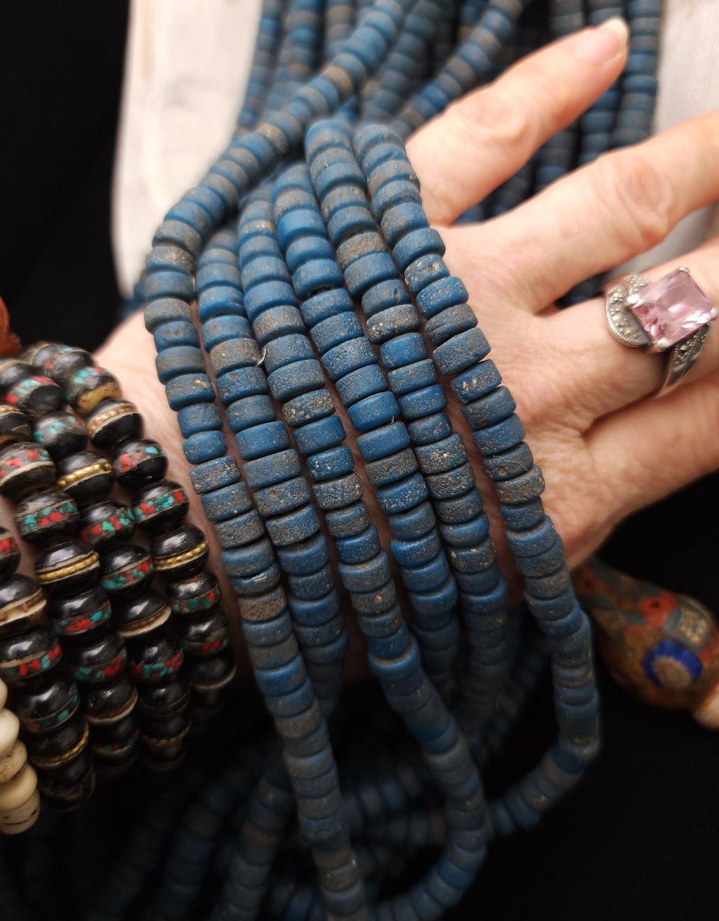 Glass Beads With Rustic Accent 6-8mm 10" Long Strand / Handmade Beads/ Heishi / Java Indonesia  Beads / Jewelry Making Supplies / Craft.