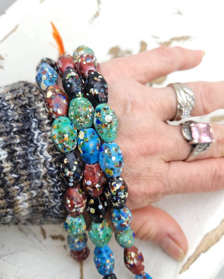 Thailand Diamond Shaped Mosaic Glass Beads/ Strand With 12 Beads14-17mm/ Thailand Beads / Indonesia / Lampwork Beads/Jewelery Supplies.