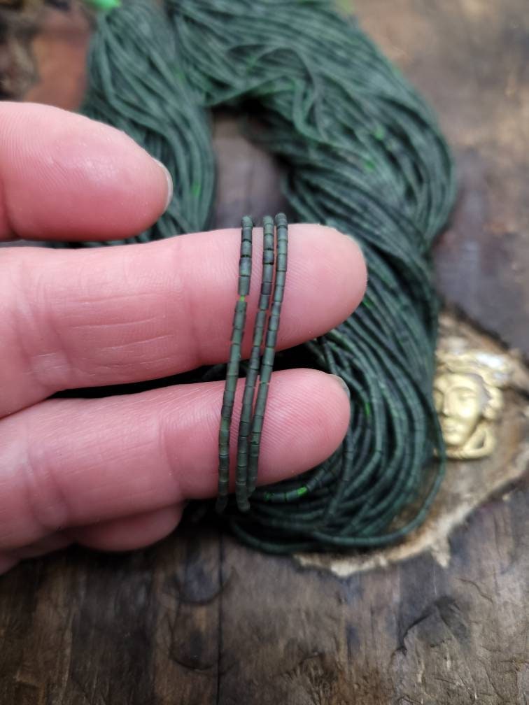 Heishi Natural Tube Shaped  Jade Beads Strand 12-13" Option to Choose 1.5-2mm or 2-3mm / Natual Beads Jade Afghanistan / Jewelry Supplies.