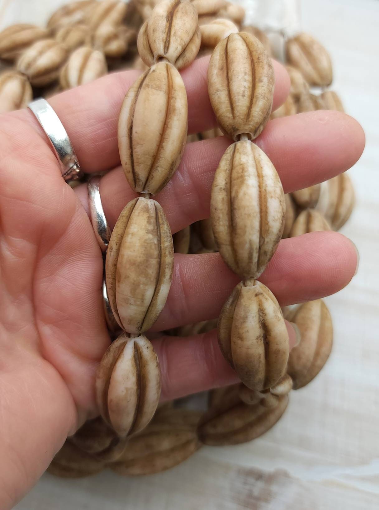 Large Oval Old Rustic Glass Melons Beads peach pink / Indonesian Hand Carved Beads / Choose 3 or 4 Beads 23-26mm  Jewelry Supplies