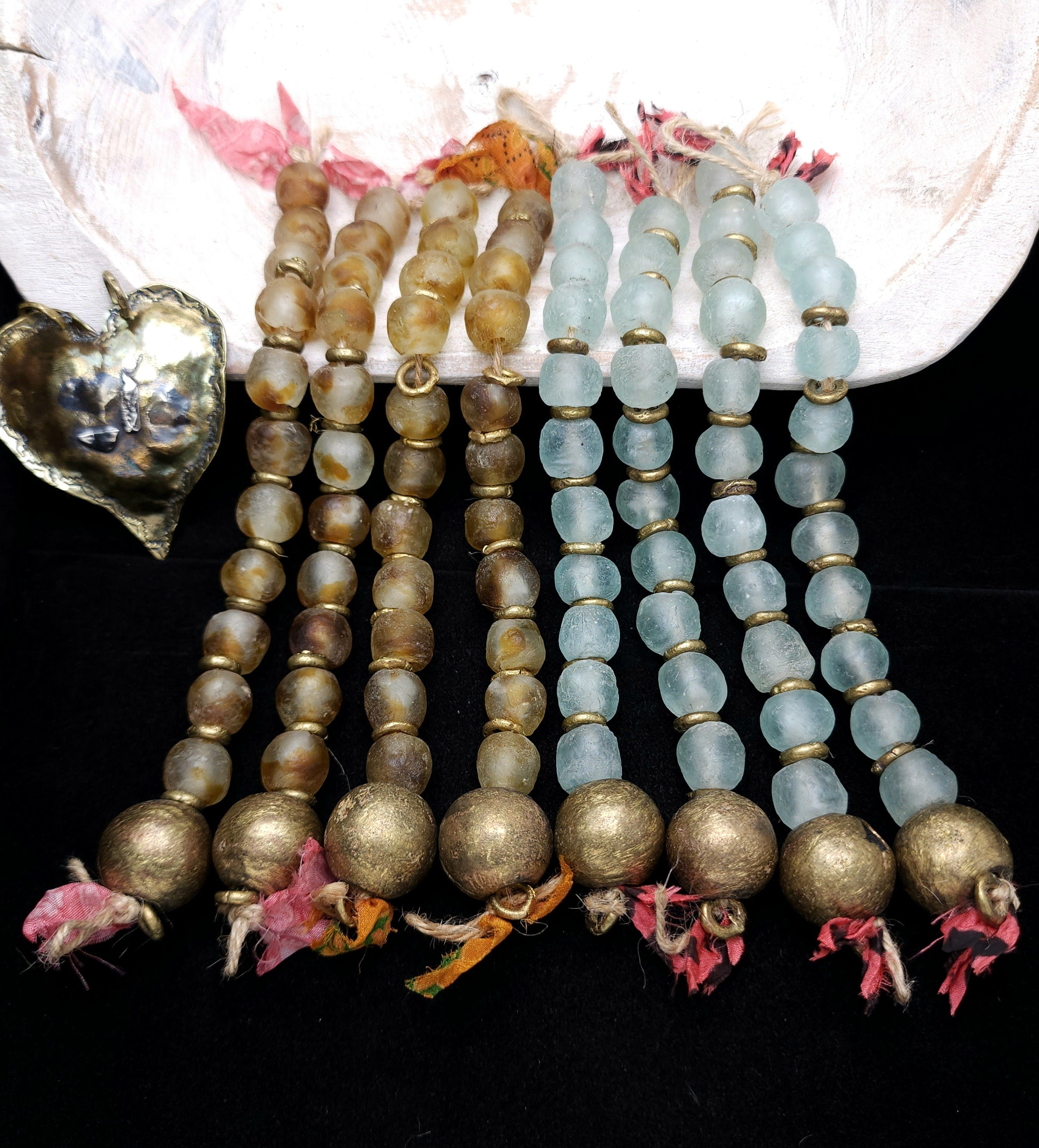African Recycled Glass Beads Choose Color / Old African Brass Bead 22x20mm / Glass Beads 14mm 23 Beads Total  /  Making Jewelry Supplies