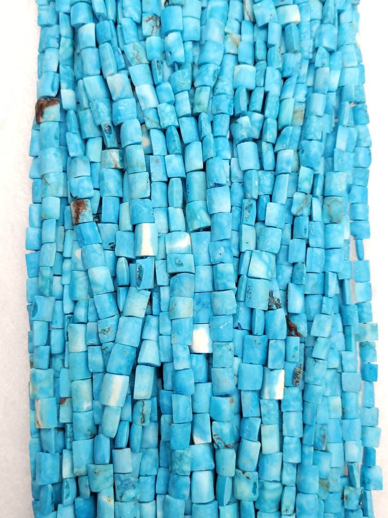 Genuine Turquoise From Afghanistan Full Strand 15" 4mm-7mm x 5mm 60-70 Beads, Rustic Square Beads Of Turquoise, Jewelry Making Supplies.