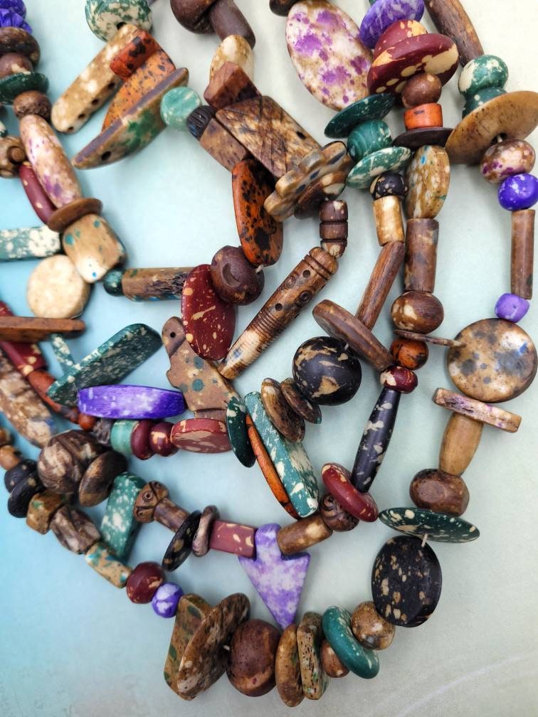 Rustic Splattered Bone Beads / Strand 14" Variety Of Bone Beads / Tribal / Ethnic / Boho / Fun Beads / Jewelry Making Supplies.