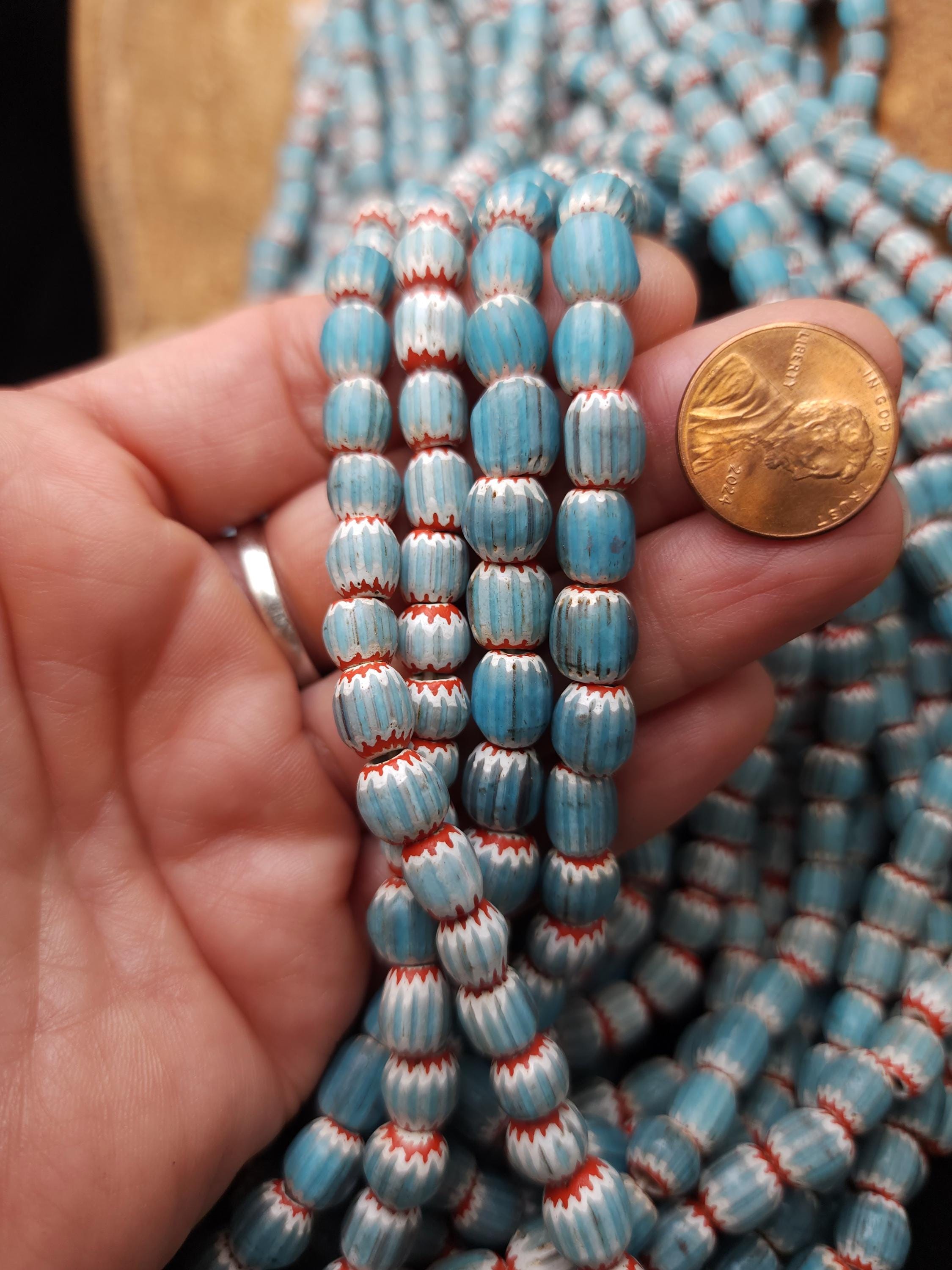 Blue Multilayer Chevron Beads From Java Indonesia, 7-10mm x 7-9mm+, Full Strand 21" Inches 60-62 Beads, Vintage, Jewelry Supplies.