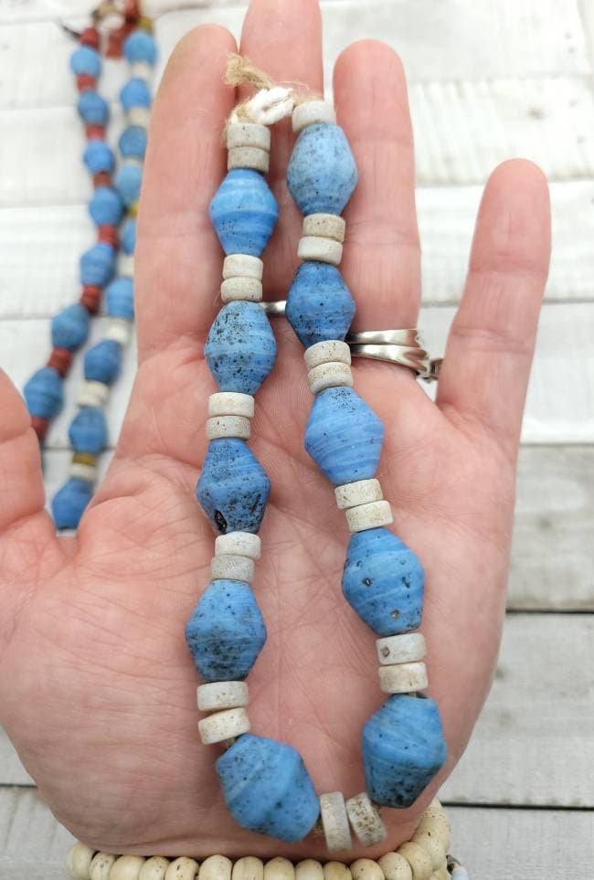 Java Bicone Glass Beads With Old Rustic Accent / Strand 10" 16-18mm x 13mm / Jewelry Supplies / Indones Beads / Lampwork Beads.