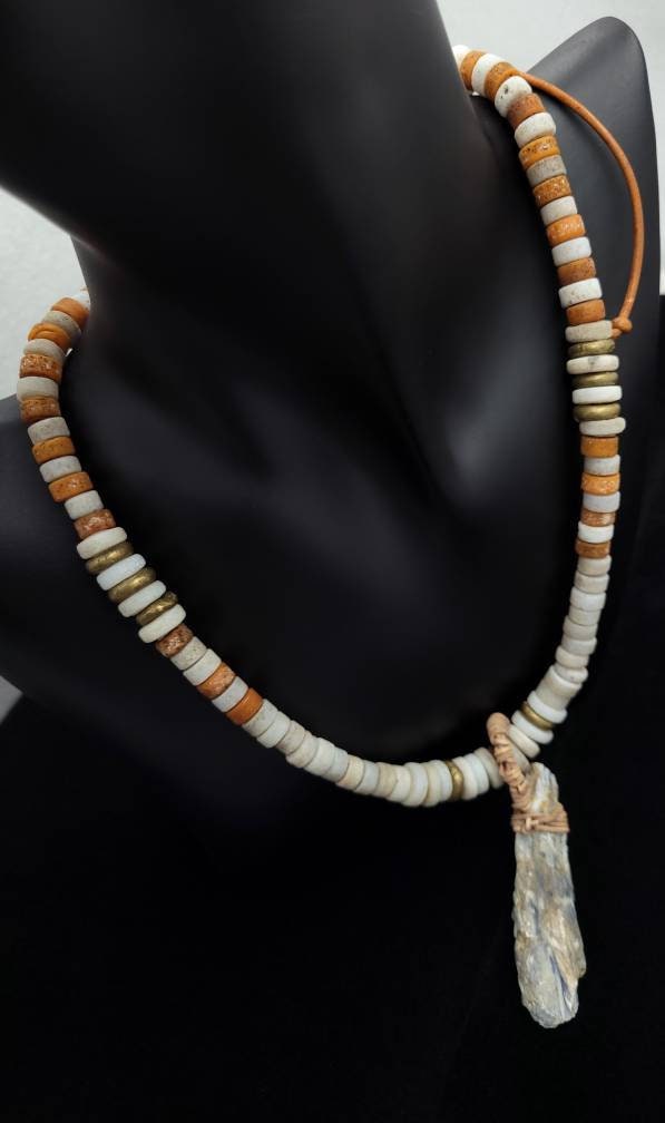 Beautiful Adaptable Necklace Size Long 11"-16" Kyanite  Natural Blue / High Quality Leather Necklace / Necklace For Him And Her.