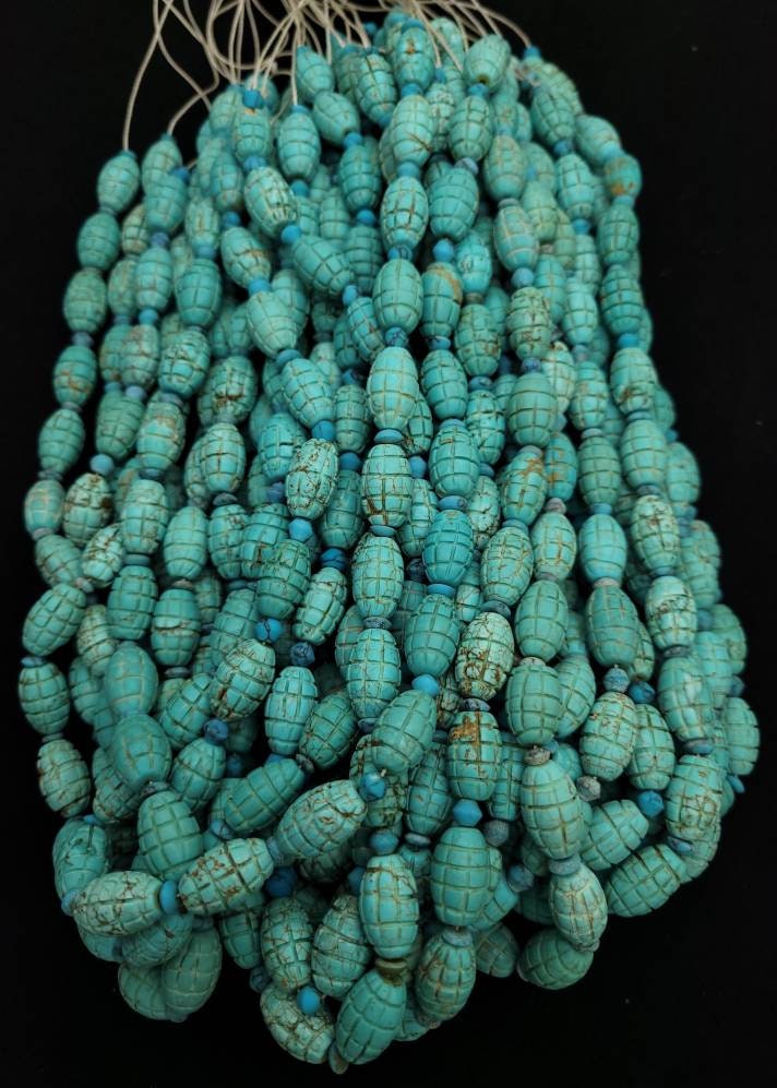 Beads 20-24 Authentic hand carved turquoise, By Artisan Hands Of Afghanistan 15-16mm Long x 10-11mm Thick Hole 1-2mm/Hand-carved Turquoise.