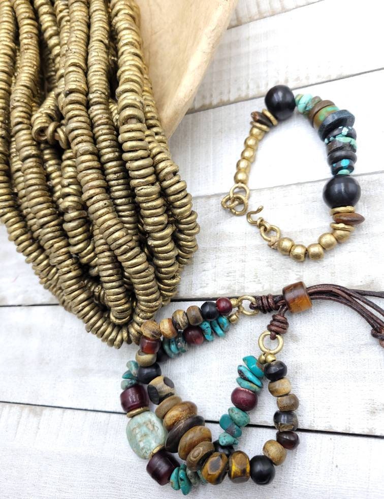 Beautiful Rustic African Brass Beads 9-11mm Choose Strand With 20 or 12 Rings / Jewelry Supplies / Lost Wax / Tribal Boho Ethnic Native A.
