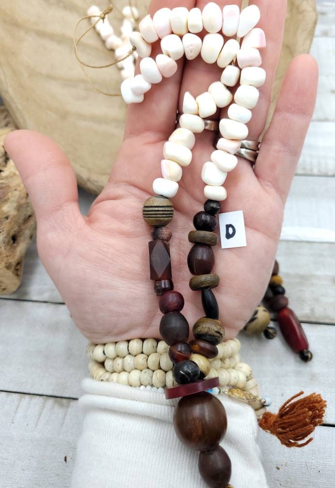 Beautiful Convinacion Horn Bone Beads And Pink Conch Shell From Philippines 3X7mm X 8mm(8X8mmX 12mm/Jewelry Supplies/Ethnic Tribal Vintage.