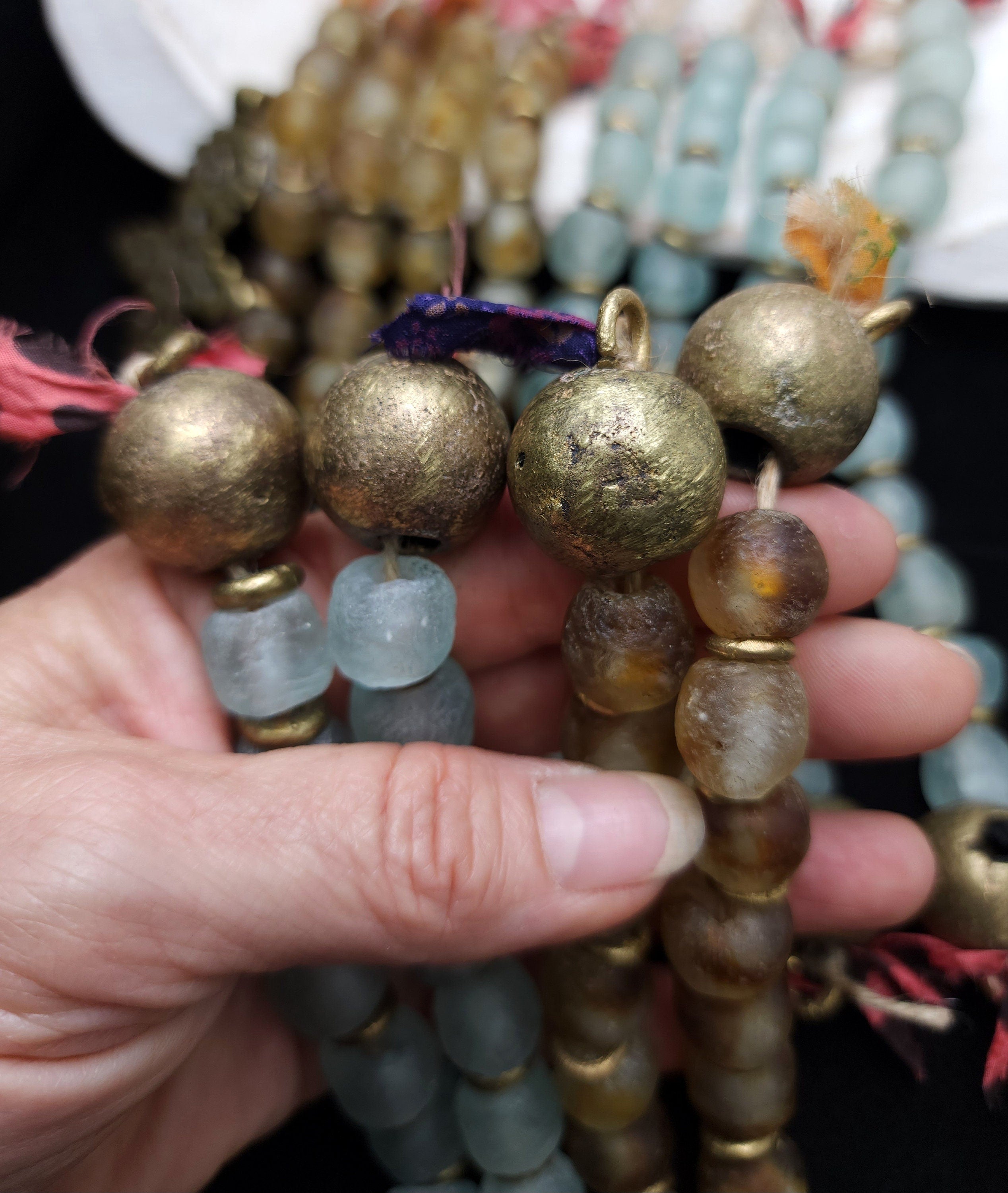 African Recycled Glass Beads Choose Color / Old African Brass Bead 22x20mm / Glass Beads 14mm 23 Beads Total  /  Making Jewelry Supplies