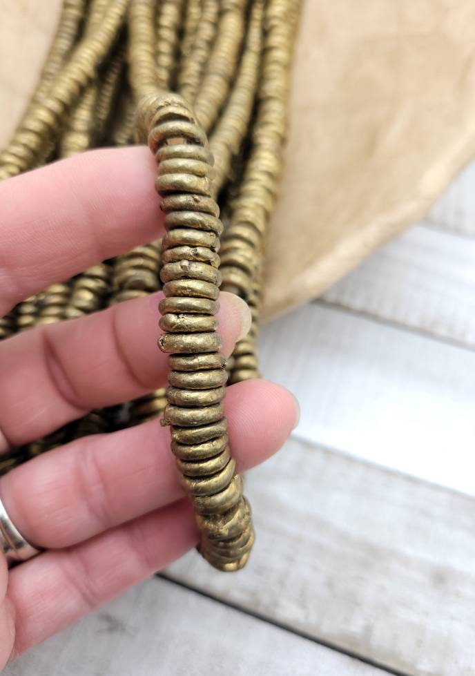 Beautiful Rustic African Brass Beads 9-11mm Choose Strand With 20 or 12 Rings / Jewelry Supplies / Lost Wax / Tribal Boho Ethnic Native A.