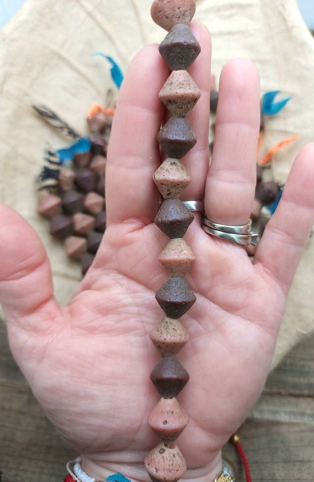 Old Rustic Glass Beads From Java Indonesia Strand 12 Beads14-15mm x 14mm Large Hole / Vintage / Tribal / Ethnic / Boho / Jewelry Supplies.