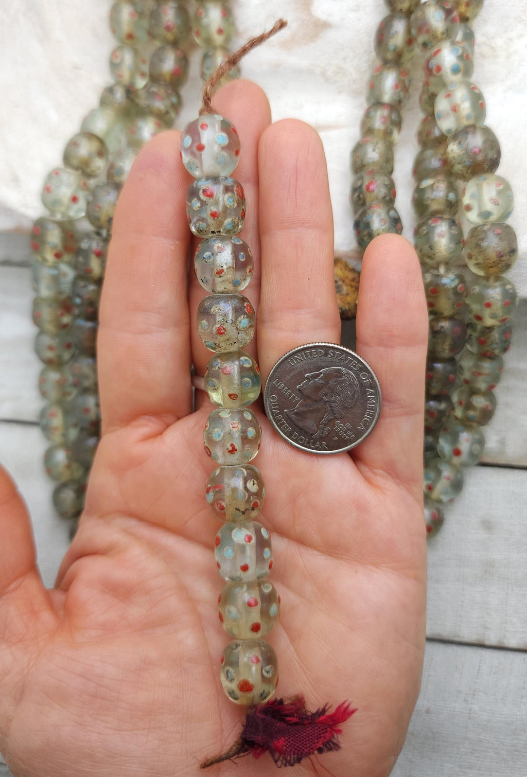 Old Eye Translucent Glass Beads, Strand 10 Beads 11-13mm, Big Hole Beads, Vintage, Indonesian, Venetian, Jewelry Making Supplies, Craft.