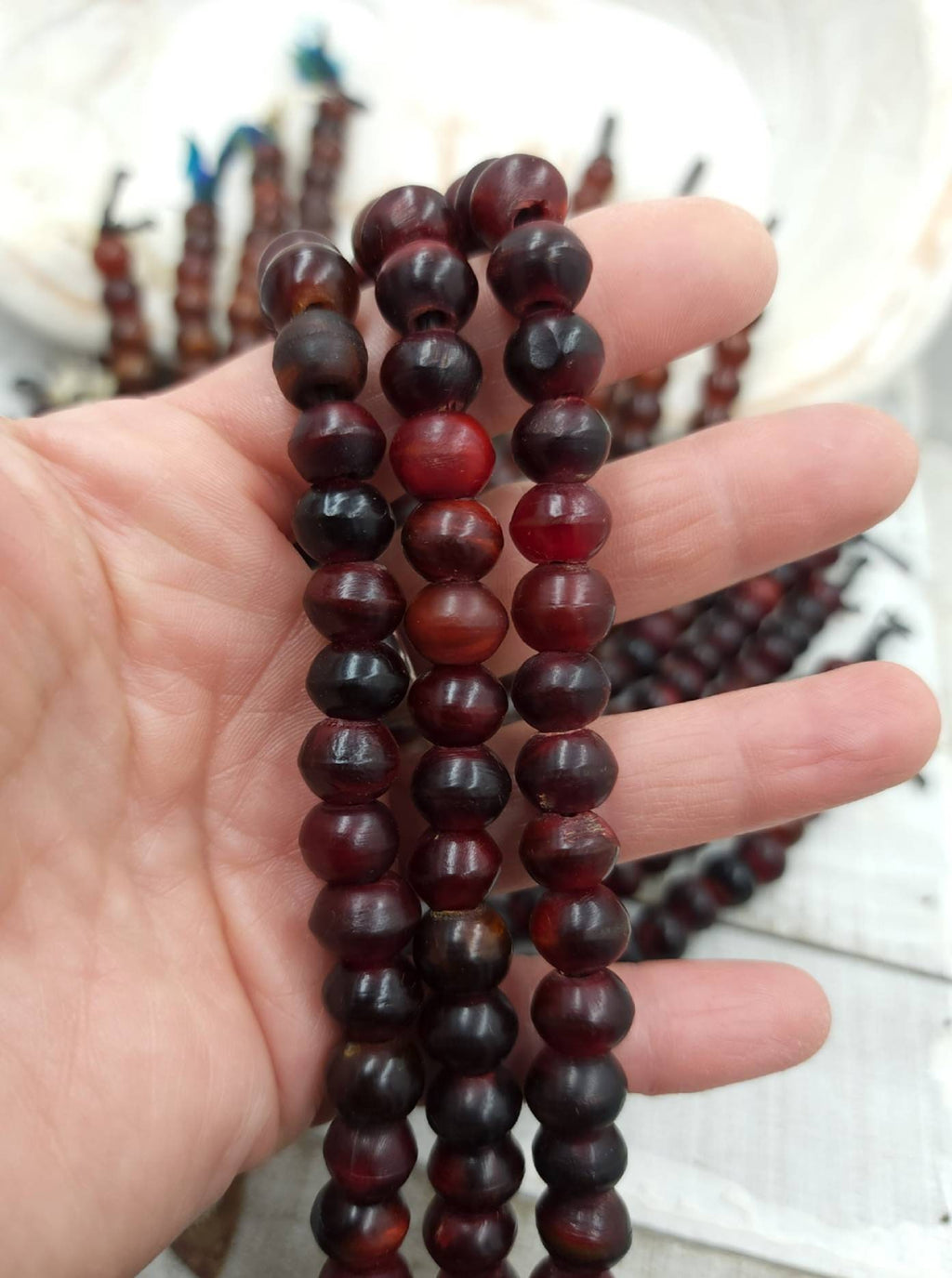 Natural Horn Beads Strand 10" Inches 10mm (32) Option To Choose Red Or Orange Horn / Native / Boho / Ethnic / Jewelry Supplies.