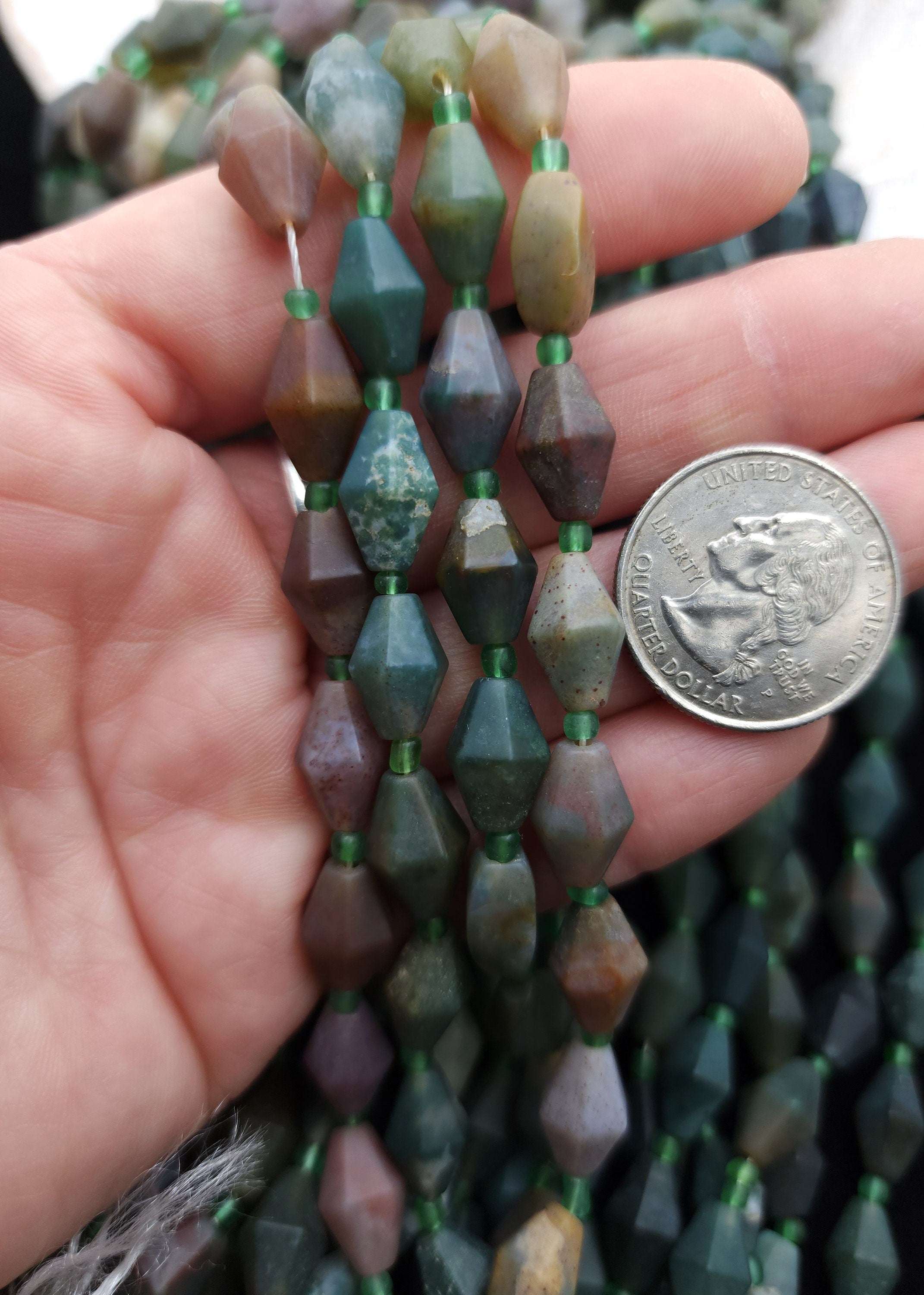 Bicone Agate Beads 12-13mm Strand 15-16" Inches Option to Choose Variable or Green Agate, Afghan Vintage Beads, Jewelry Making Supplies.