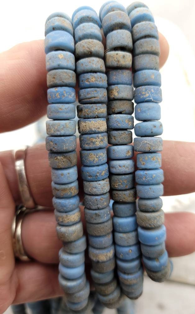 Glass Beads With Antique And Rustic Accent / Handmade Artisan / 7-8mm 10" Long Strand / Indonesia / Java / Tribal / Jewelry Supplies.
