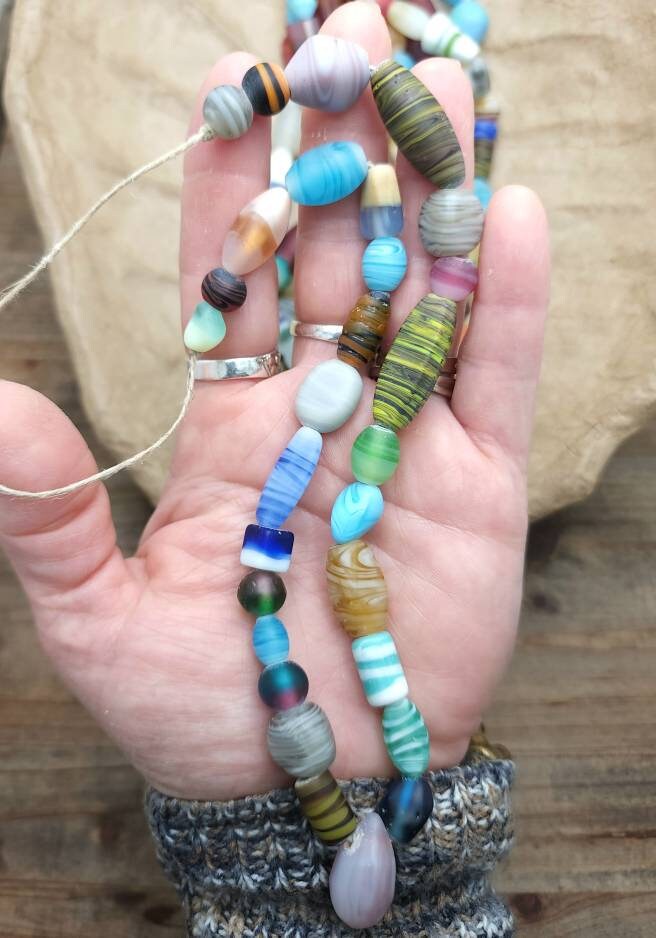 Opaque Glass Beads Strand 15-16" Inches 8-23mm / Sea Glass Beads / Fun Color Beads / Jewelry Making Supplies.