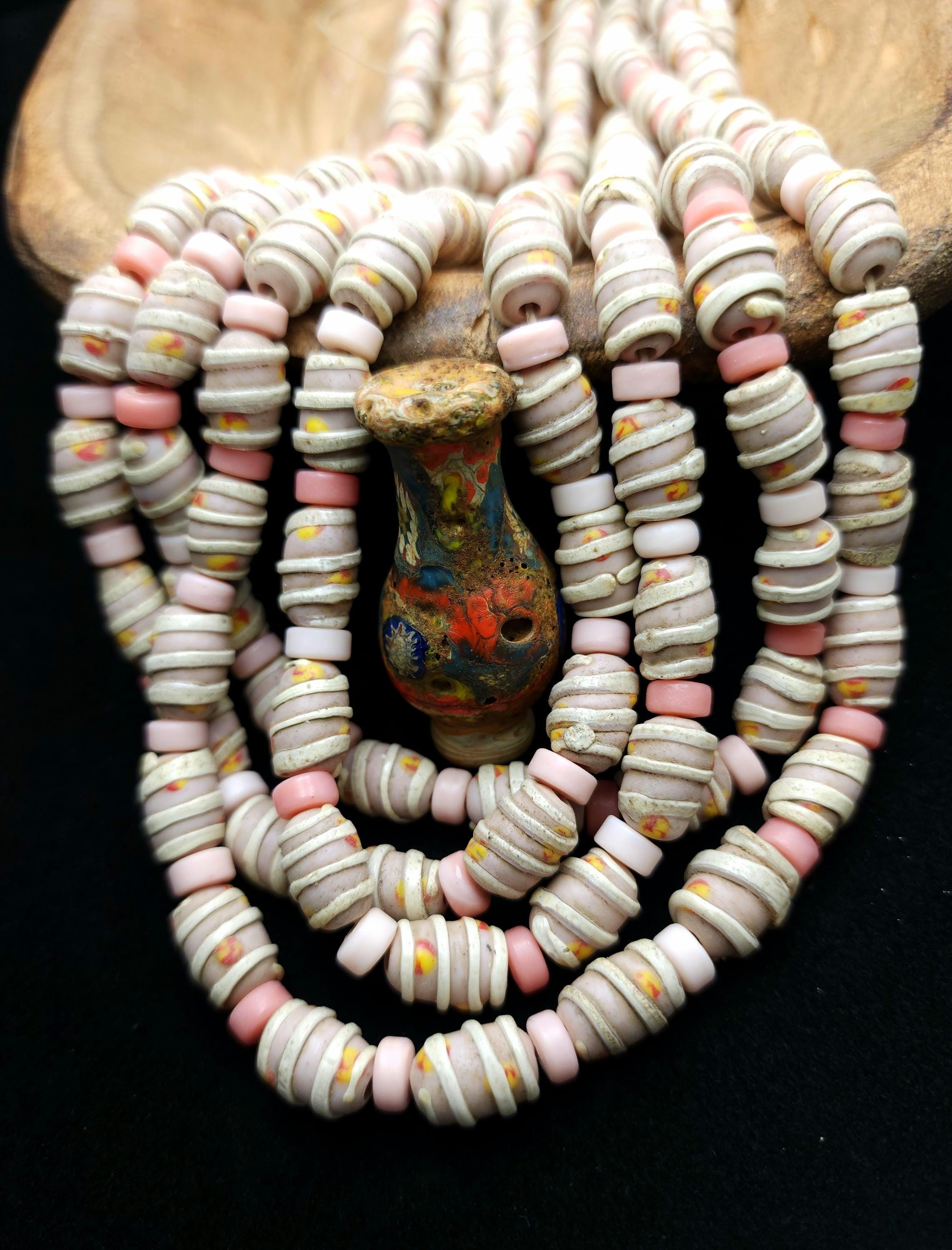 Vintage Rustic Old Accent Glass Beads From Java Indonesia Strand 10 Beads 14-16mm x 11-12mm,  Lampwork, Jewelry Making Supplies, Craft.