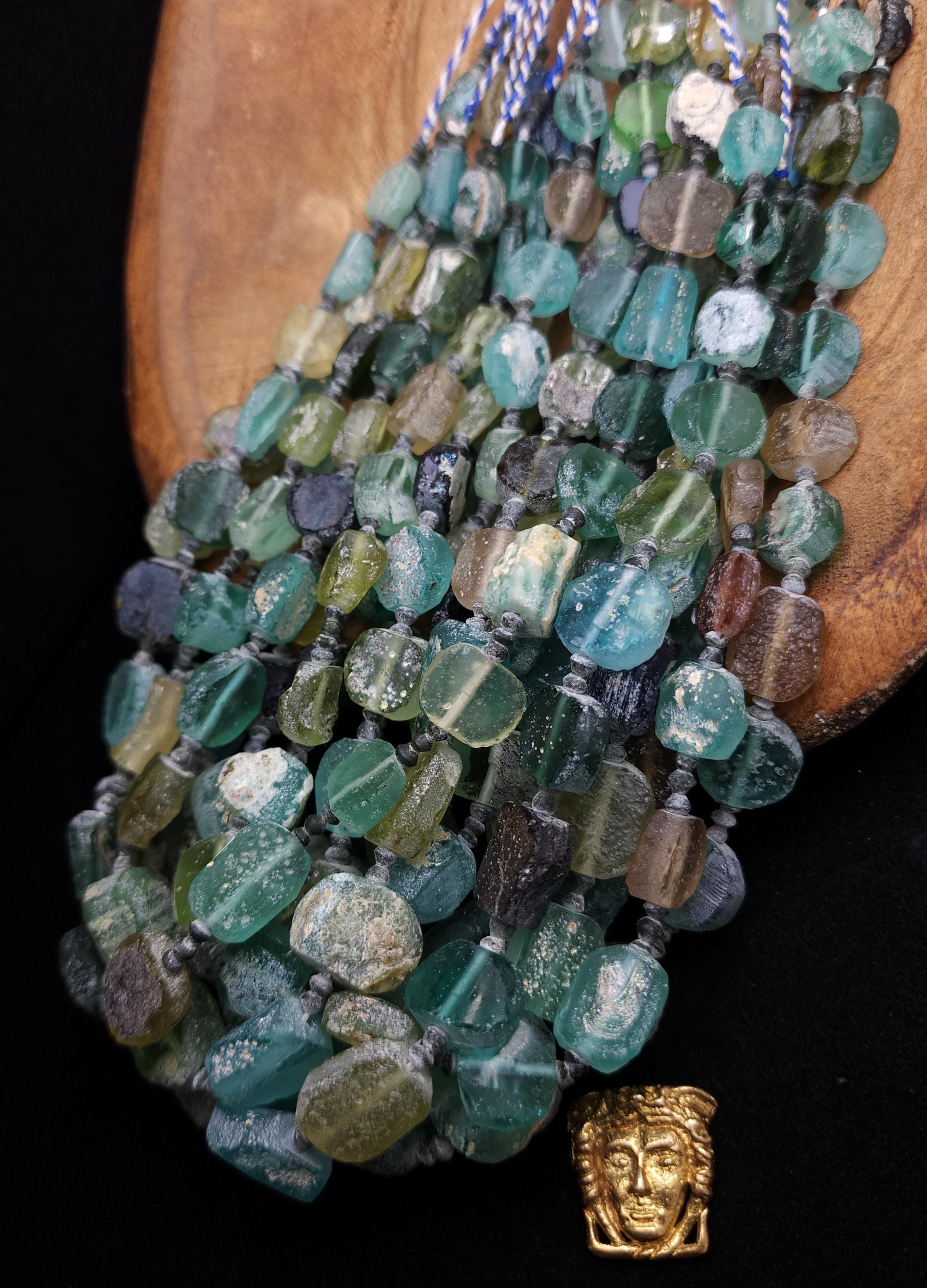 Unique Roman Glass Strand 15" Inches Long 10-18mm, Very Old Glass From Ancient Rome From Afghanistan, Excavated Beads, Jewelry Supplies.