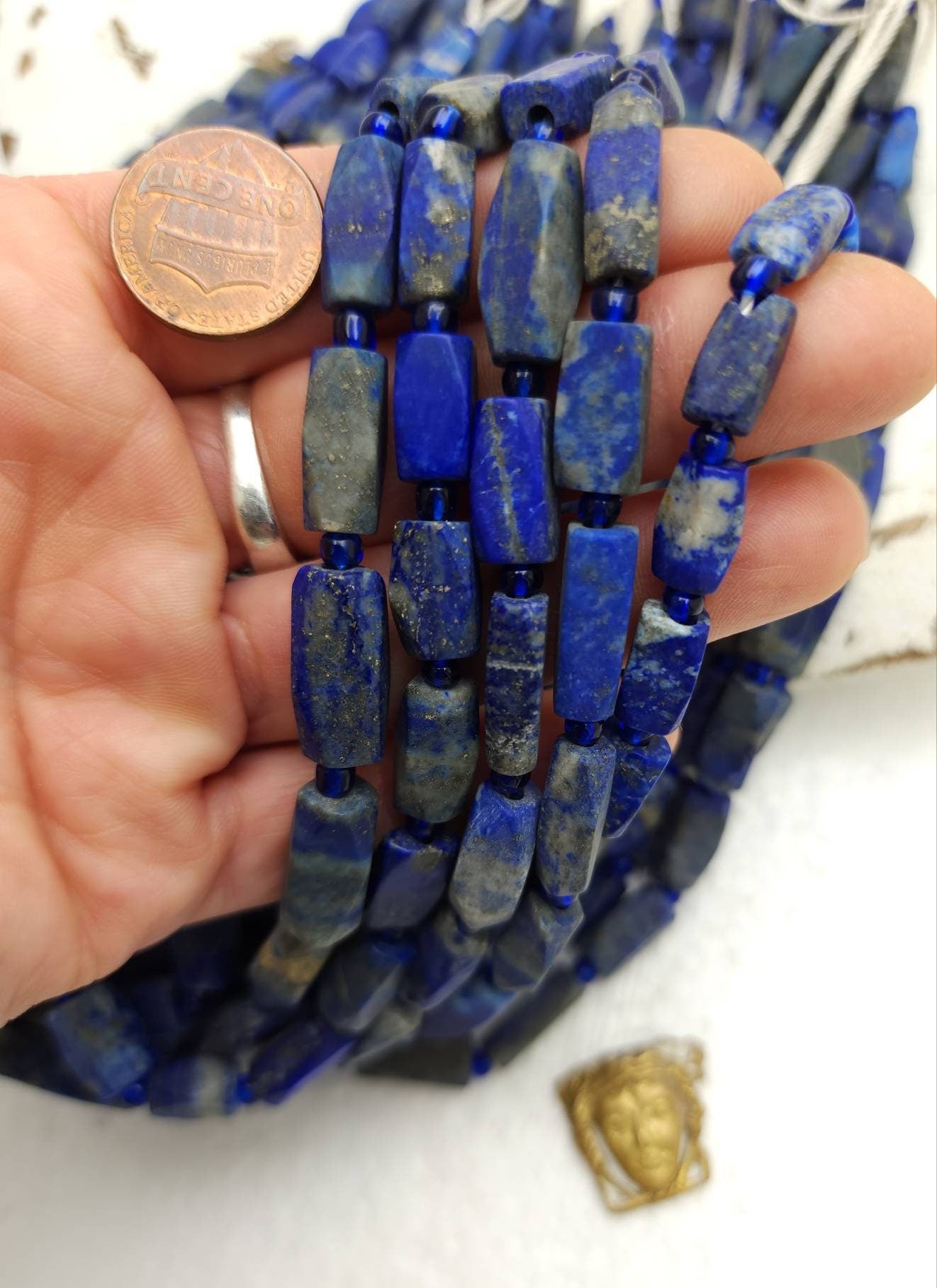 Afghani Faceted Lapis Lazuli Genuine Natural Stone Large Beads Full Strand 16" / Jewelry Making Supplies