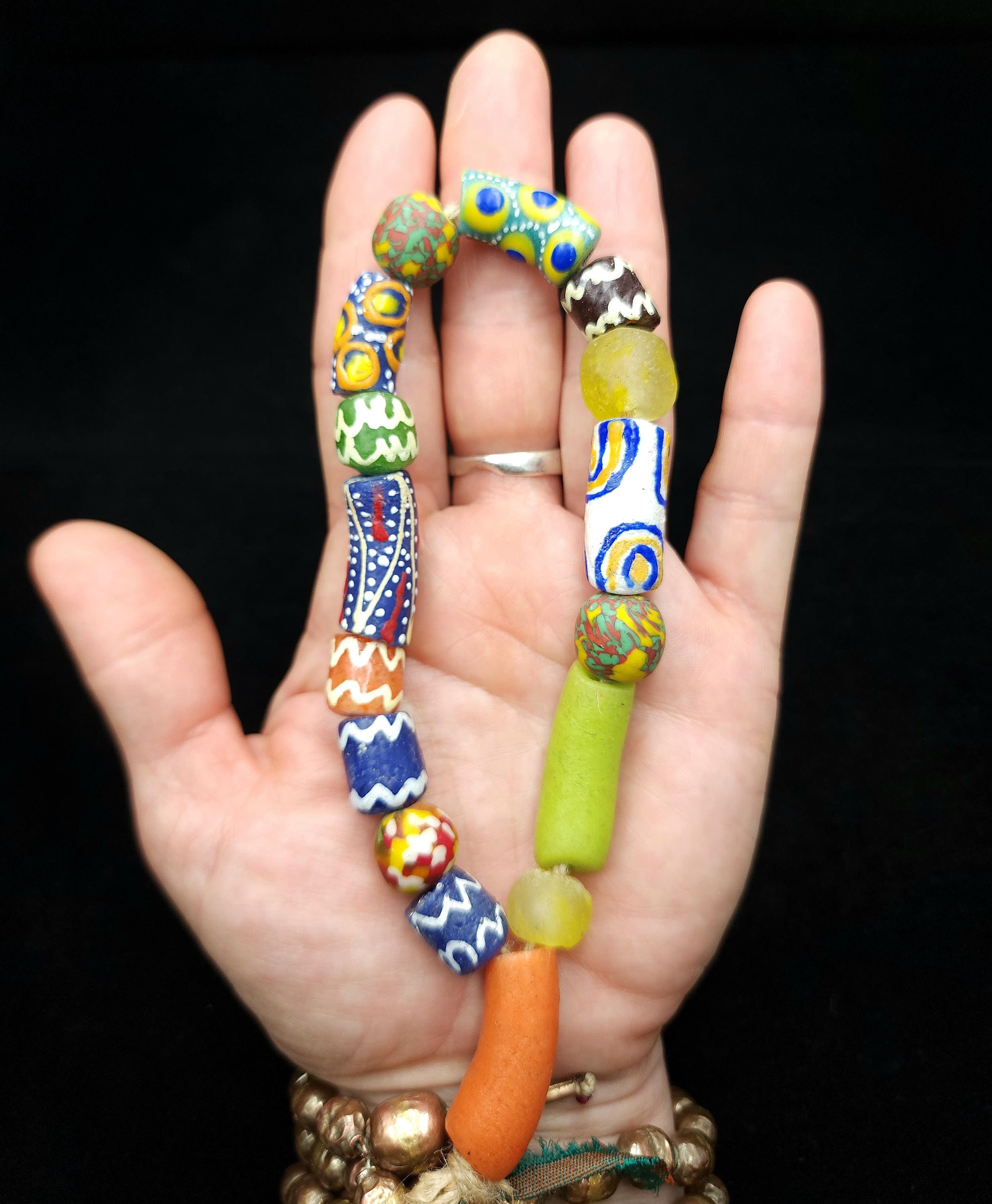 Wide Variety Of African Recycled Glass Beads Strand 10" 10-32mm / Recycled Glass Beads / Funn Multicolor Beads / Jewelry Supplies / Craft.