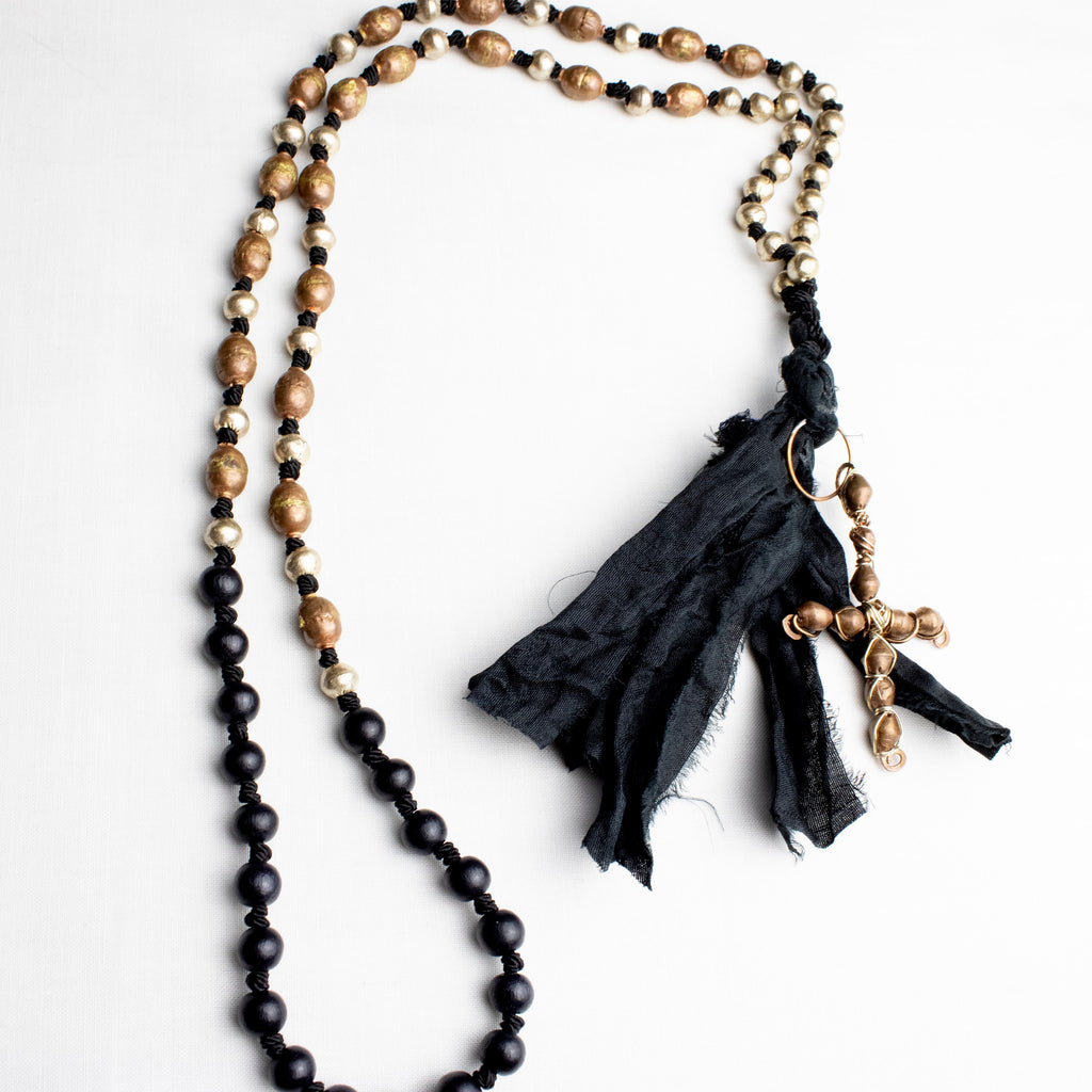 FINAL SALE  regular price  102 to only 89.99 " Black Rosary | African Silver| Ethiopian Copper | Acai Nut Wood
