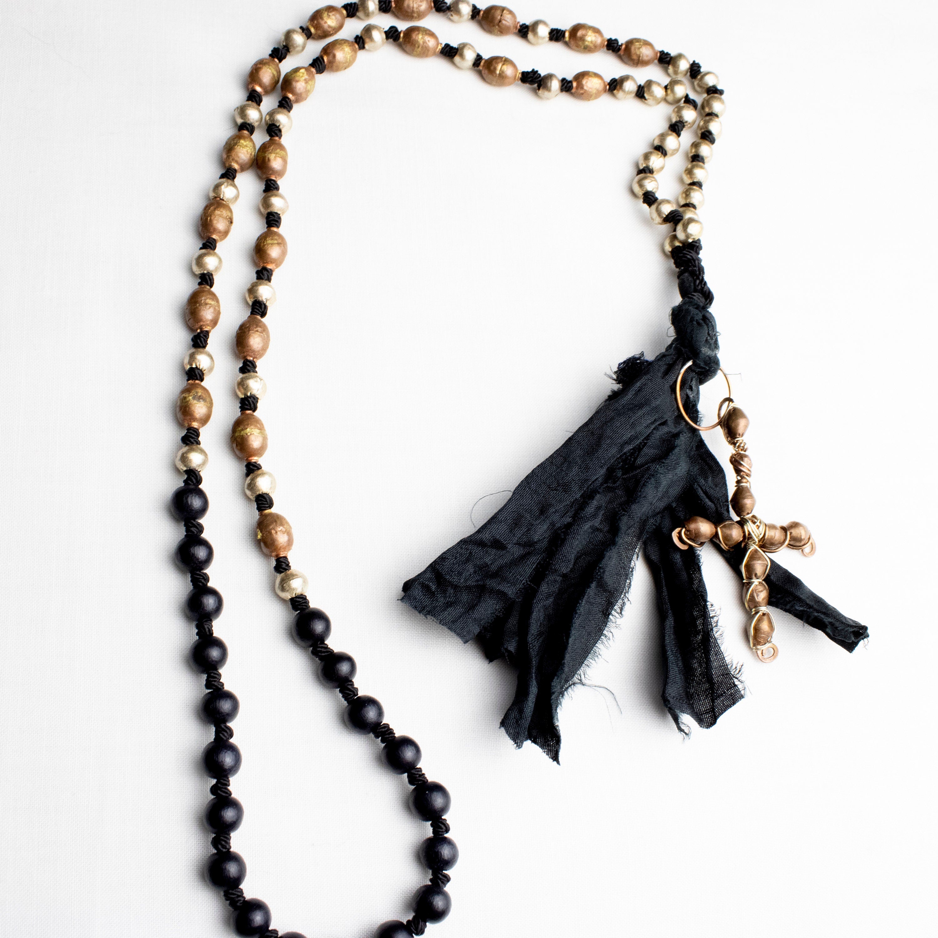 FINAL SALE  regular price  102 to only 89.99 " Black Rosary | African Silver| Ethiopian Copper | Acai Nut Wood