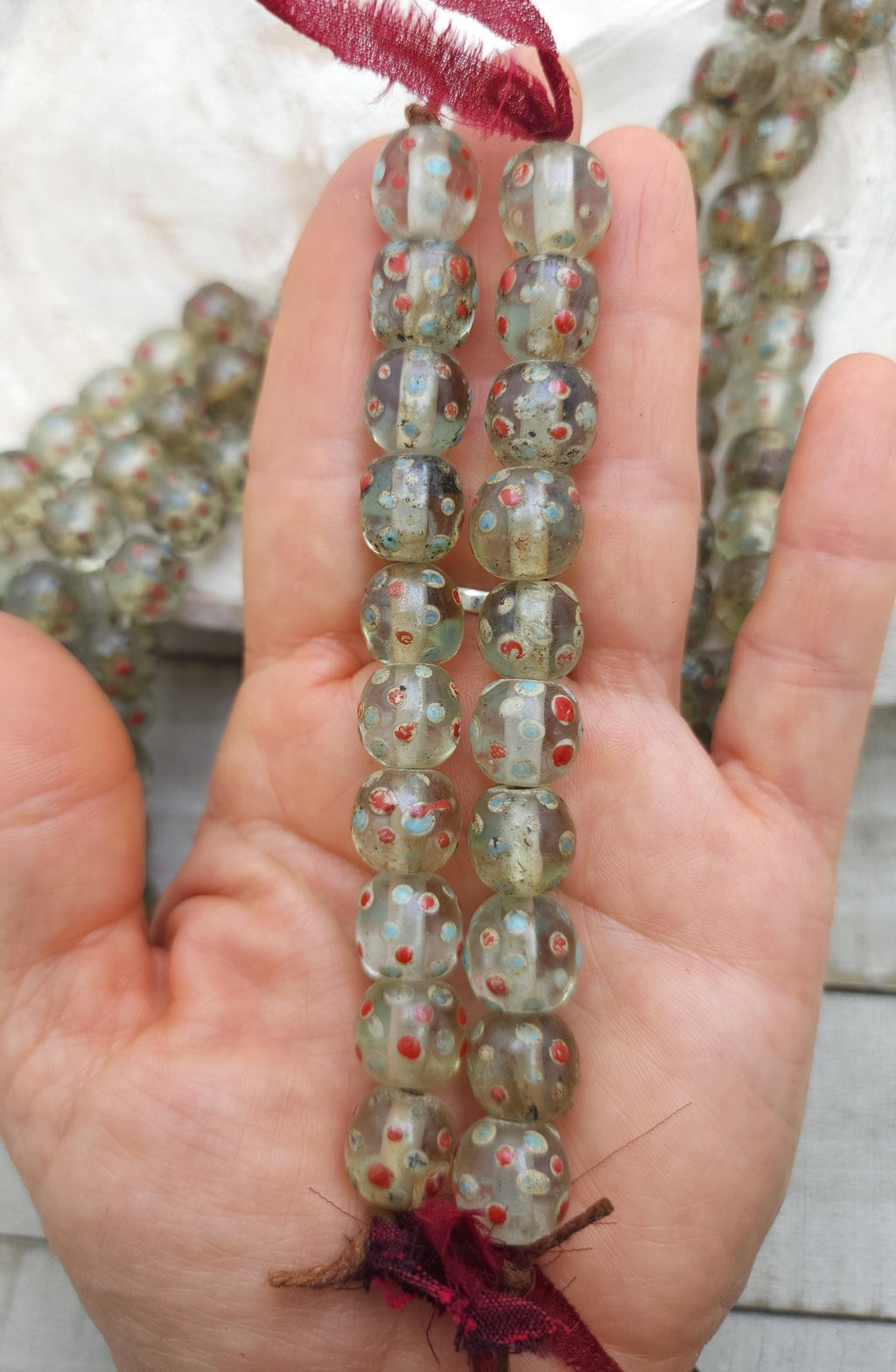 Old Eye Translucent Glass Beads, Strand 10 Beads 11-13mm, Big Hole Beads, Vintage, Indonesian, Venetian, Jewelry Making Supplies, Craft.