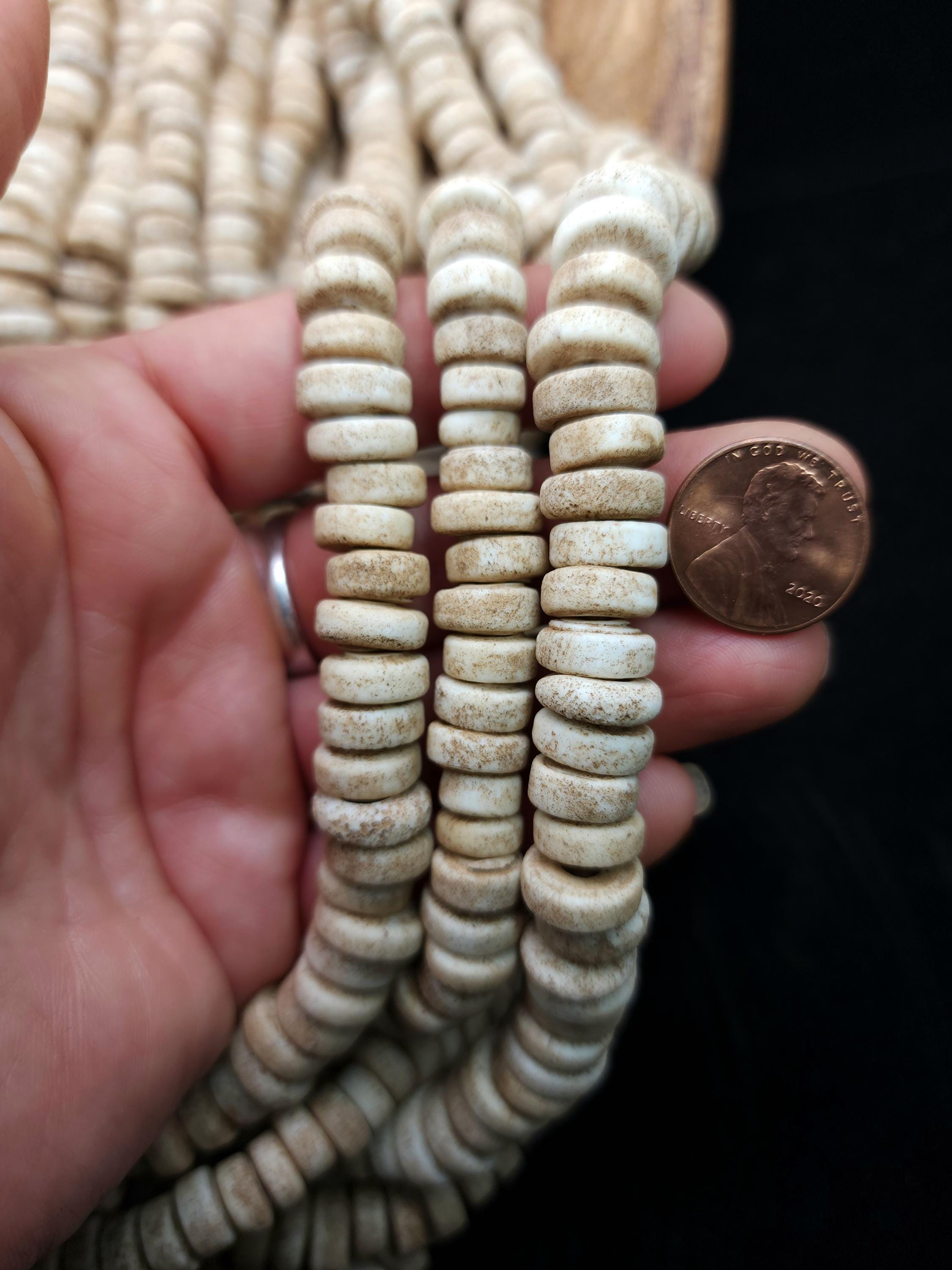 Beige Brown Glass Beads With Strong Old Rustic Accent Raw Texture, Available In 7-8, 9-10mm Or 10-12mm Strand 10", Heishi, Indonesian Beads.