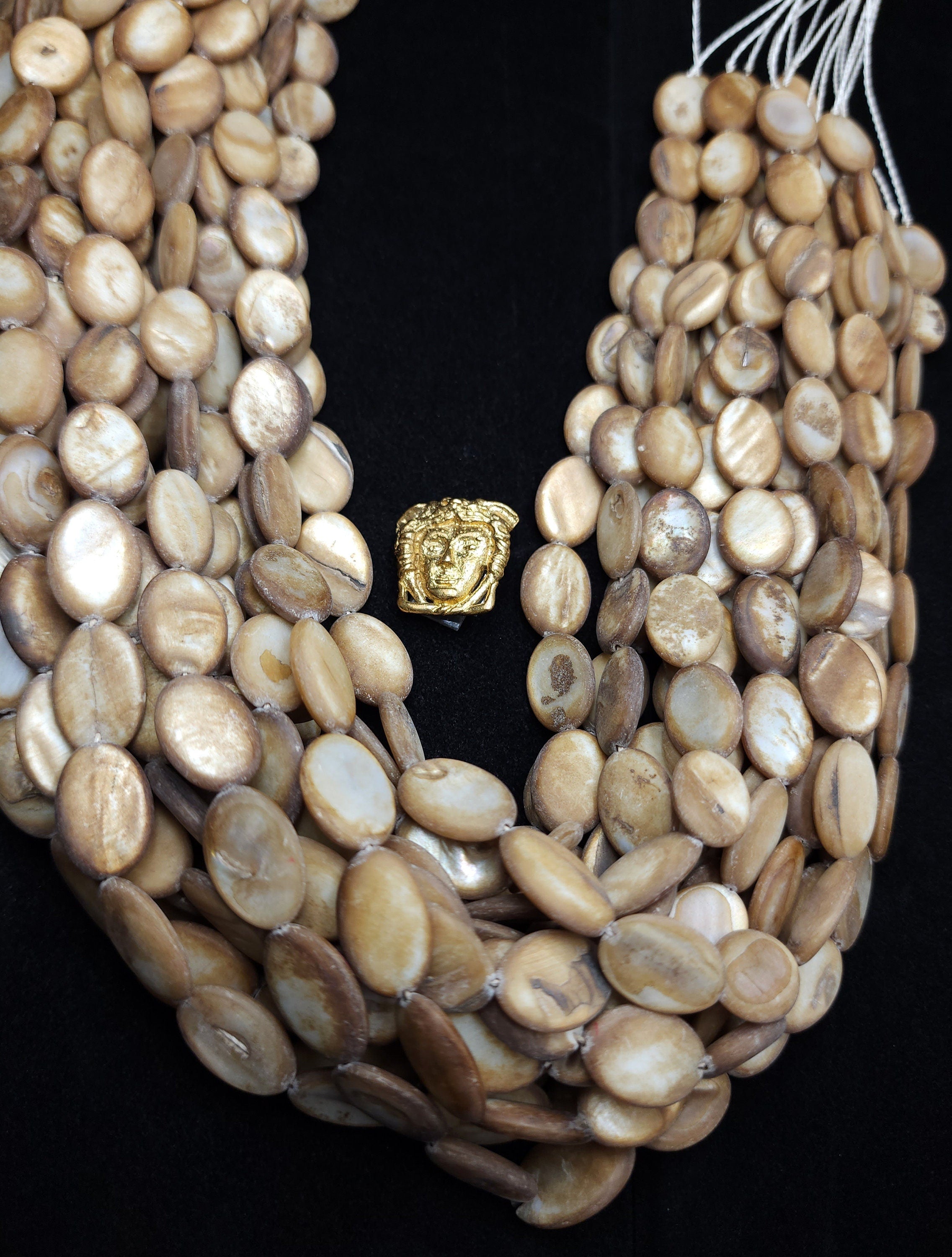 Very old shell beads from Afghanistan, Full Strand 17" 24-25 Oval Beads 17-18mm, Vintage, Jewelry Making Supplies.