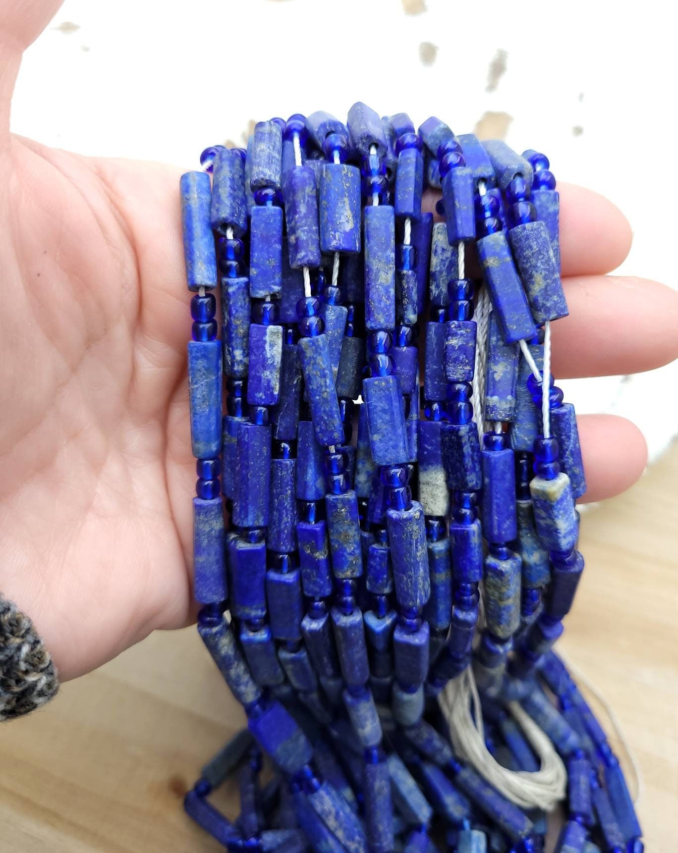 Beautiful Tube Shaped Lapis Lazuli /Cylindrical Beads  Afghan Lapis Lazuli Strand 16-17" Inches Long / Jewelry Supplies.