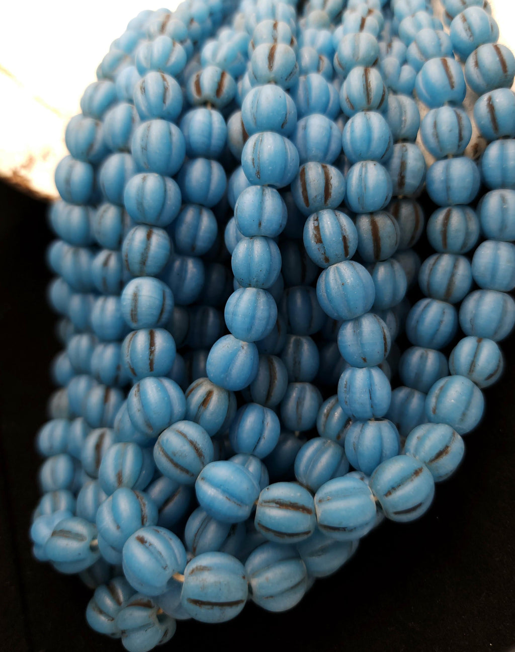 Melon Shaped Beads With Accent Rustic Old Look 10-11mm [12], Jewelry Supplies, Boho, Hippie, Tribal, Lampwork Beads, Indonesian, Thailand