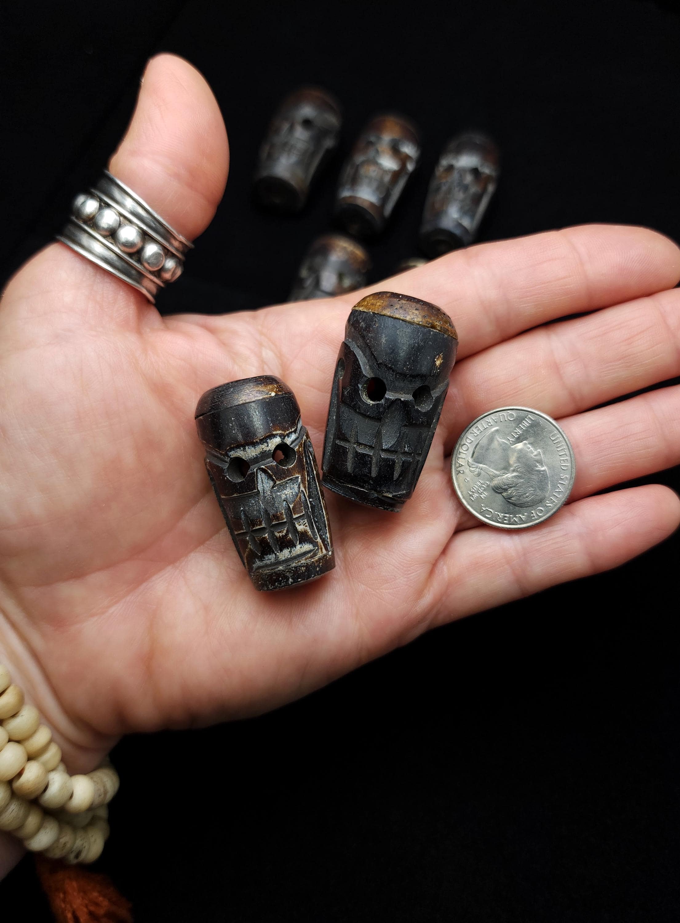 Hand-Carved Bone Skull Bead 38-39 × 19-21mm, Made in India, Tribal Ethnic Style, Amulet, Price Per Piece, Jewelry Making Supplies