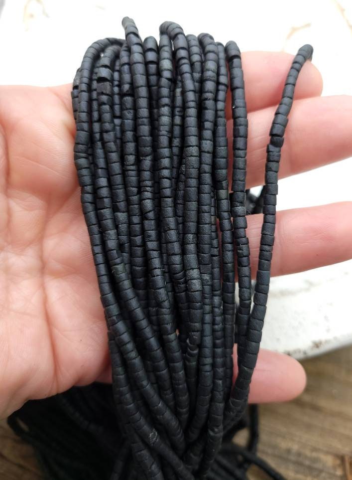 Wow Beautiful Black Jade Heishi Tube Beads 3mm Strand 12" / Beads From Afghanistan /Jewelry Supplies.